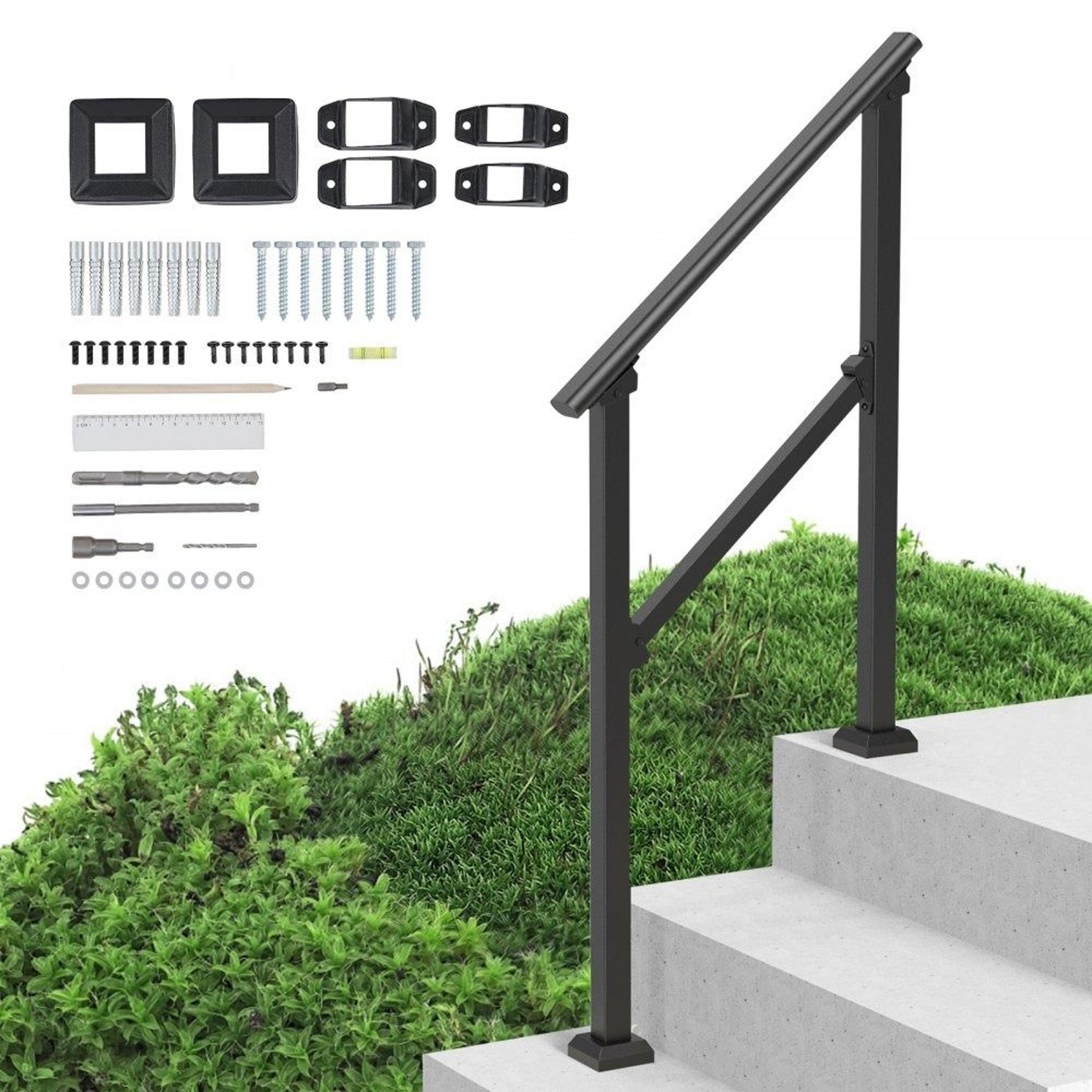 outdoor stair handrail 2 pack carbon steel adjustable railing for 1 to 2 steps