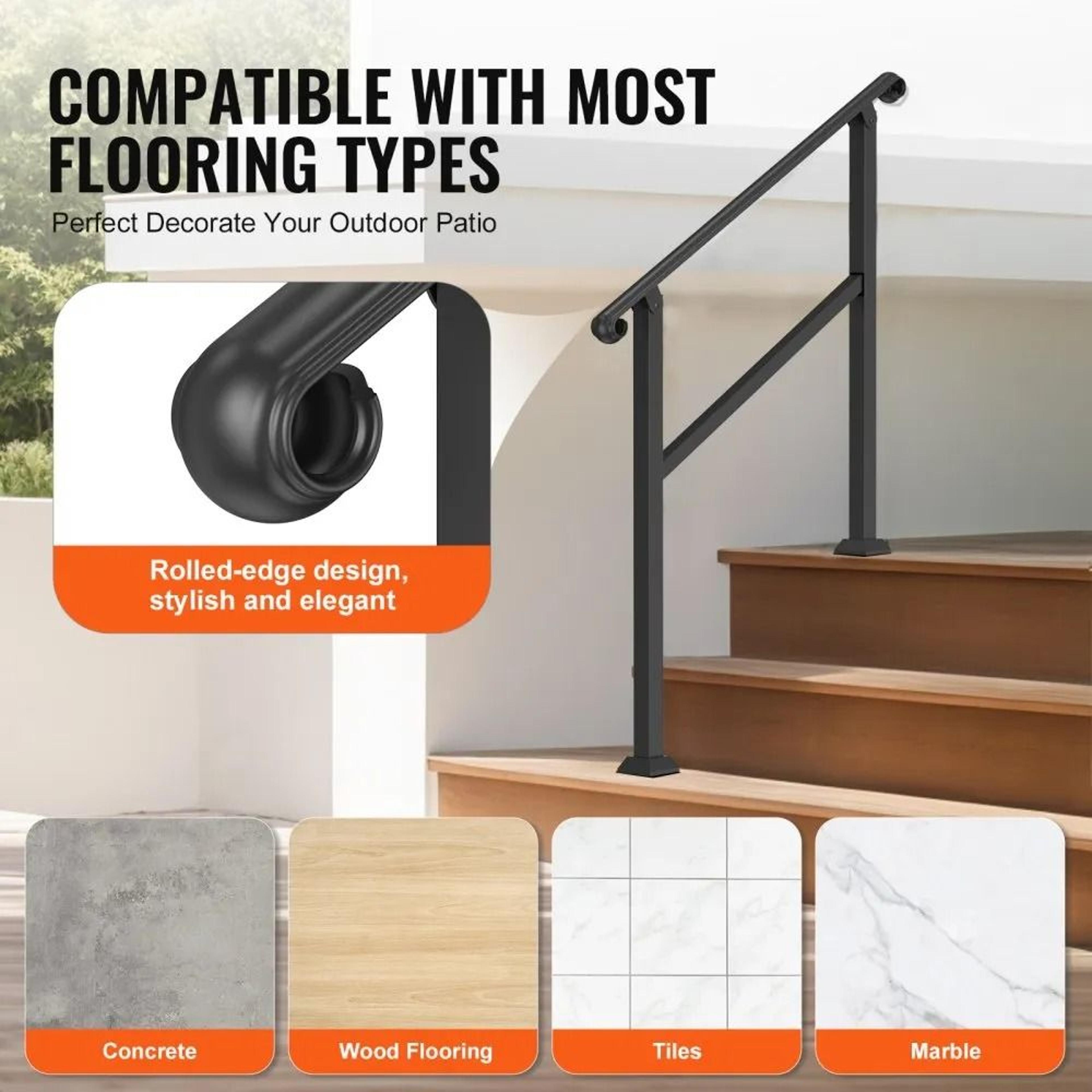 Outdoor Stair Handrail For 2 To 3 Steps Adjustable Carbon Steel Porch Railing Kit 4