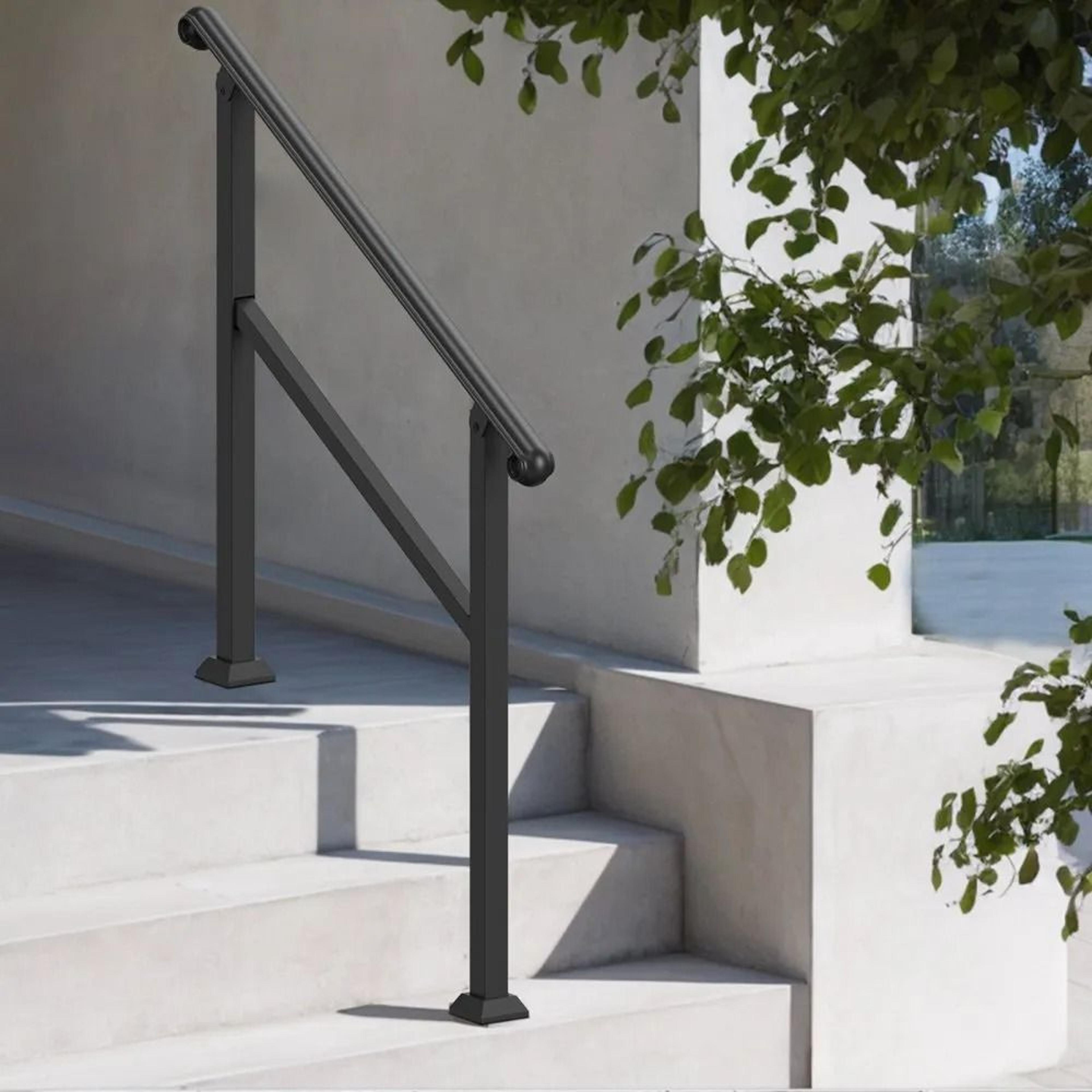 Outdoor Stair Handrail For 2 To 3 Steps Adjustable Carbon Steel Porch Railing Kit 6