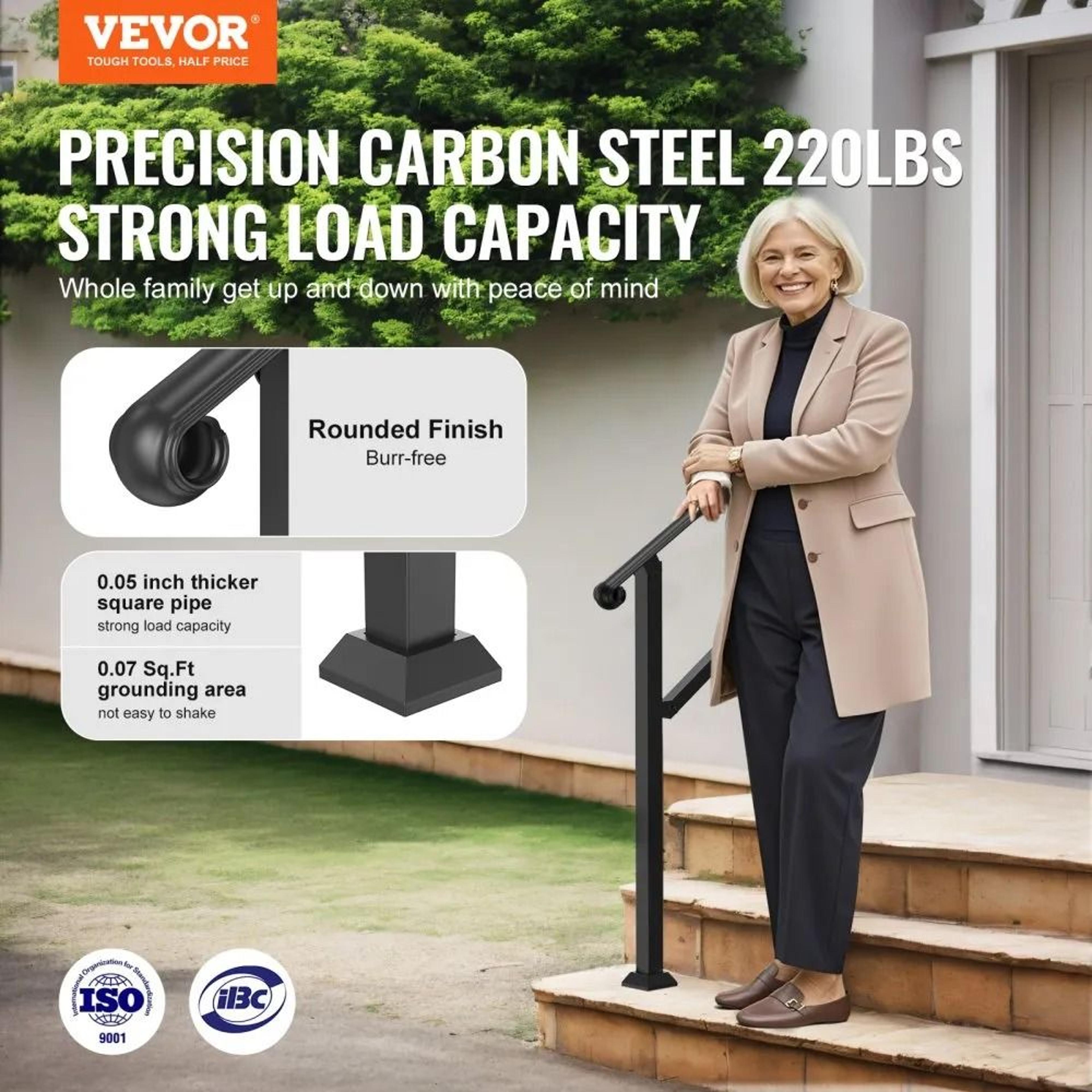 Outdoor Stair Handrail For 2 To 3 Steps Adjustable Carbon Steel Porch Railing Kit 2
