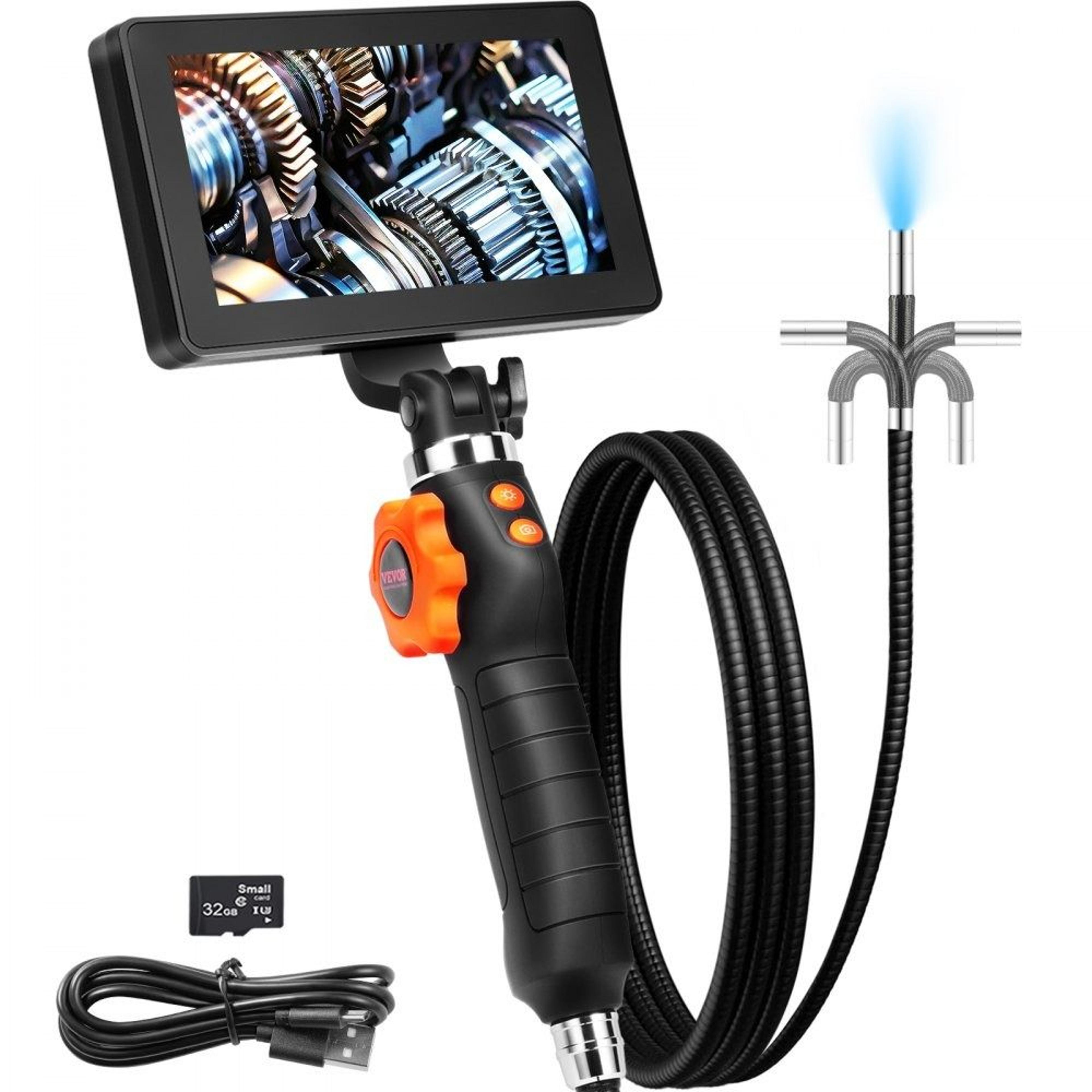 two way articulating borescope with 5 inch ips screen 1080p camera and 4.9 ft semi rigid cable