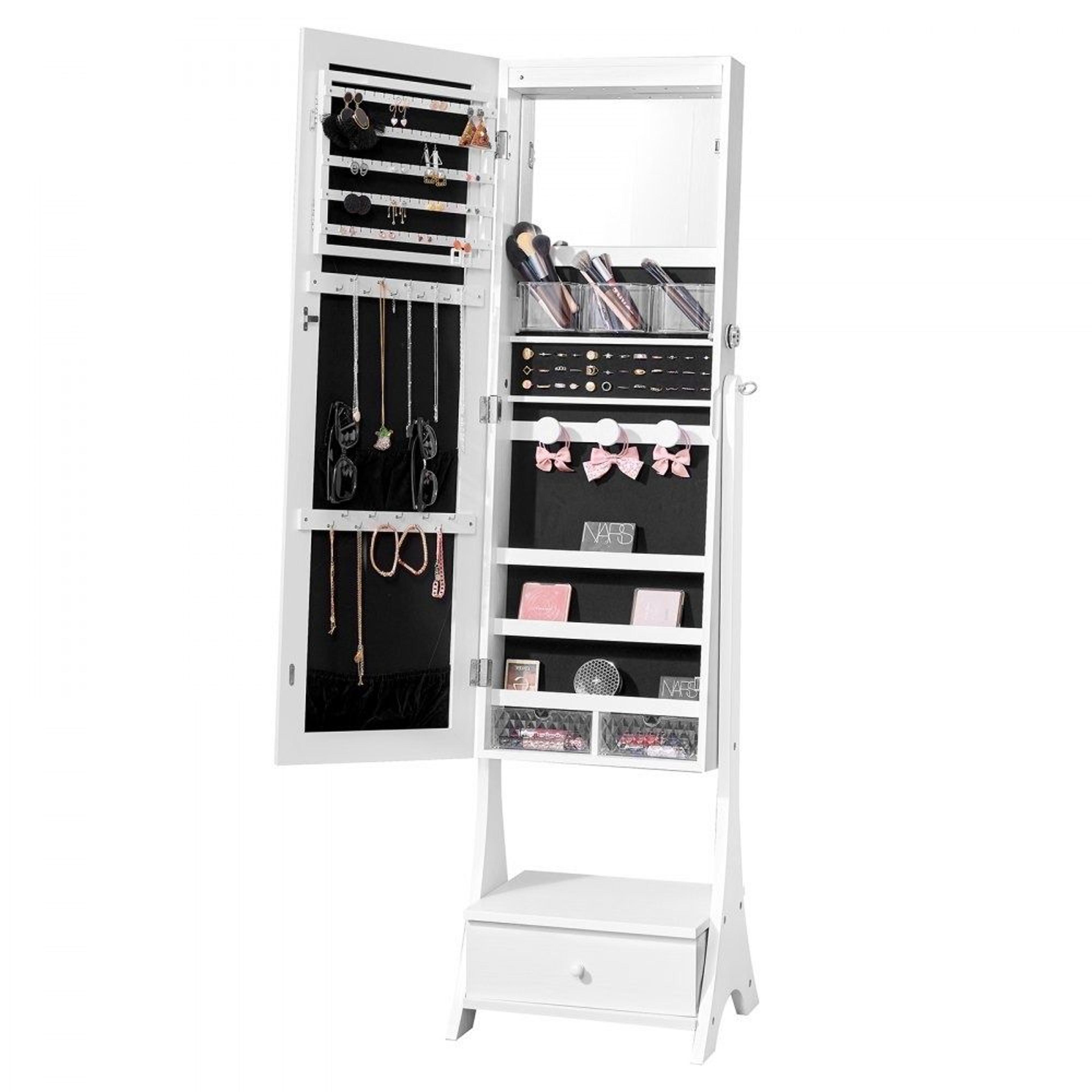 freestanding mirror jewelry cabinet with full length mirror led light storage drawers and password lock