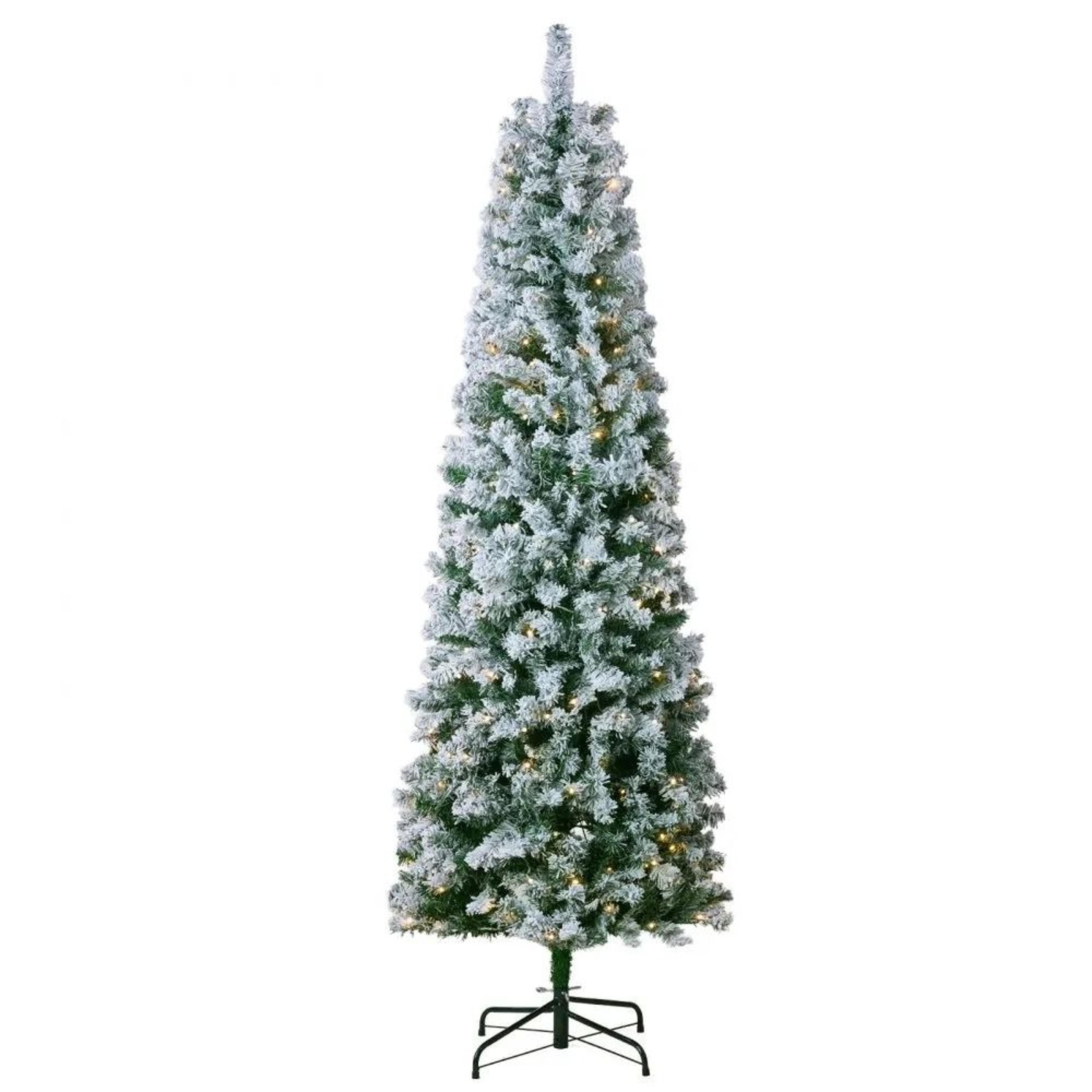 6.5 ft prelit flocked artificial christmas tree with 250 warm white led lights and metal base
