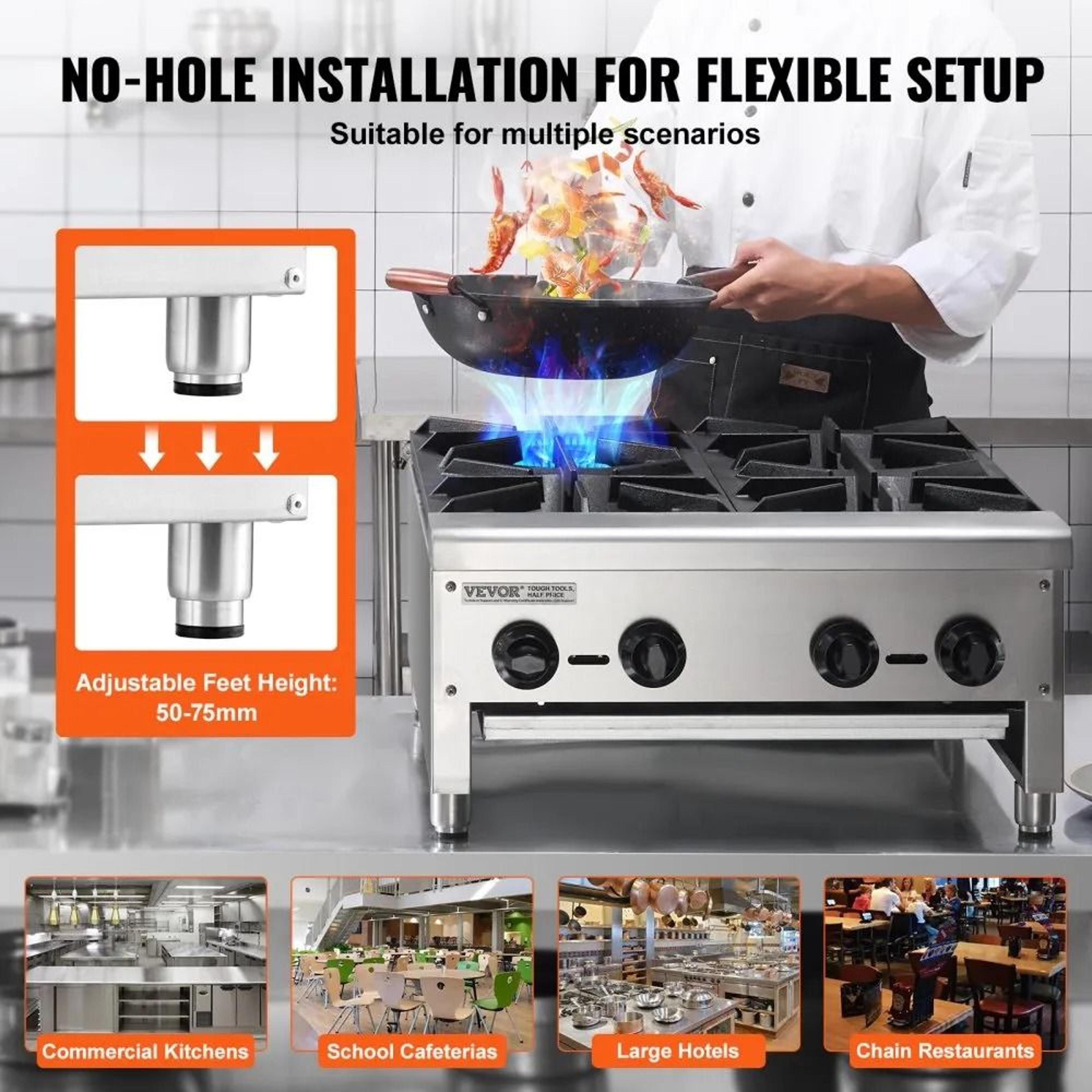 Commercial 4 Burner Gas Stove 112000 BTU Stainless Steel Countertop Range 2