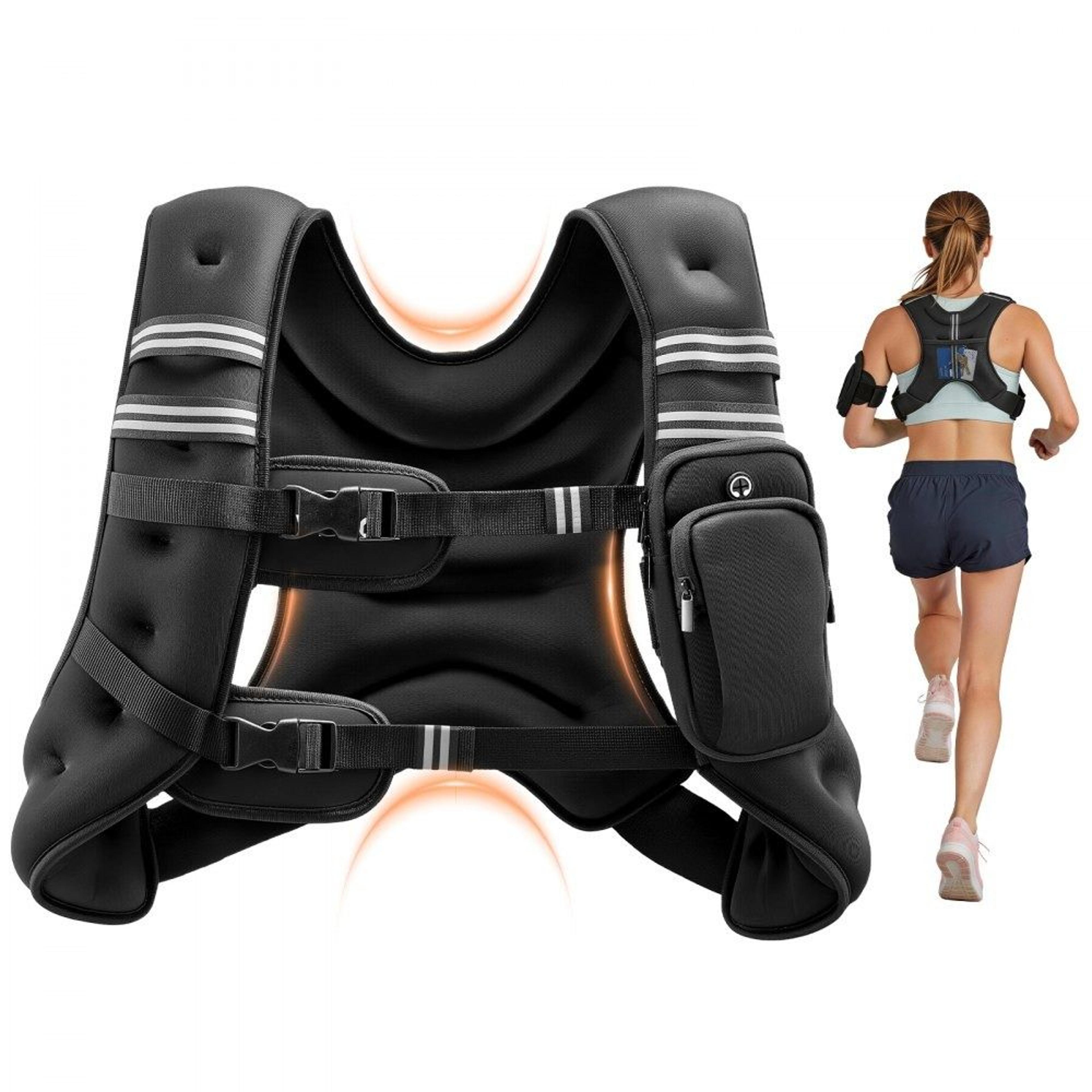 12 lb weighted vest with reflective stripes adjustable buckle and dual storage pockets