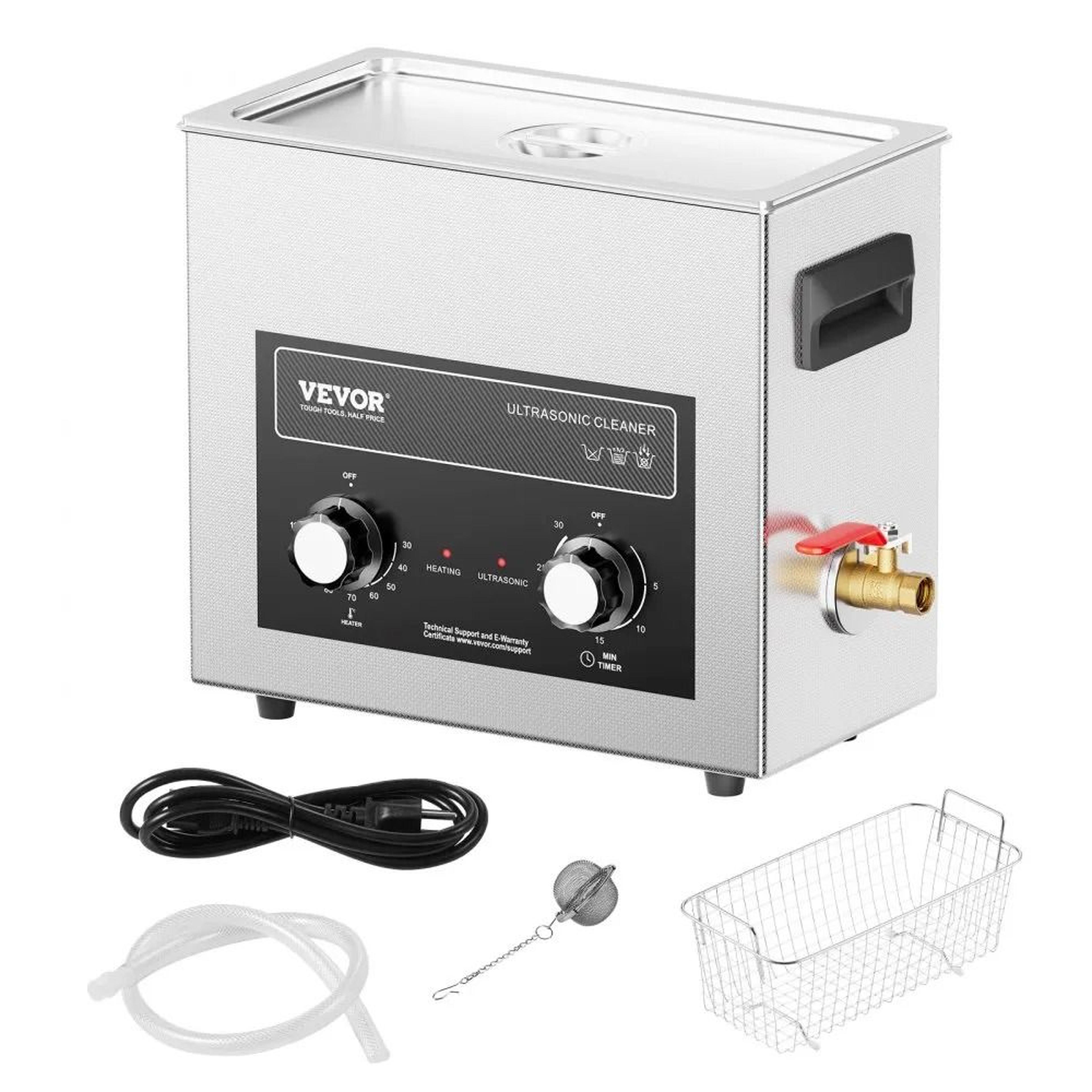 6l ultrasonic cleaner with heater timer 40khz 180w stainless steel cleaning machine