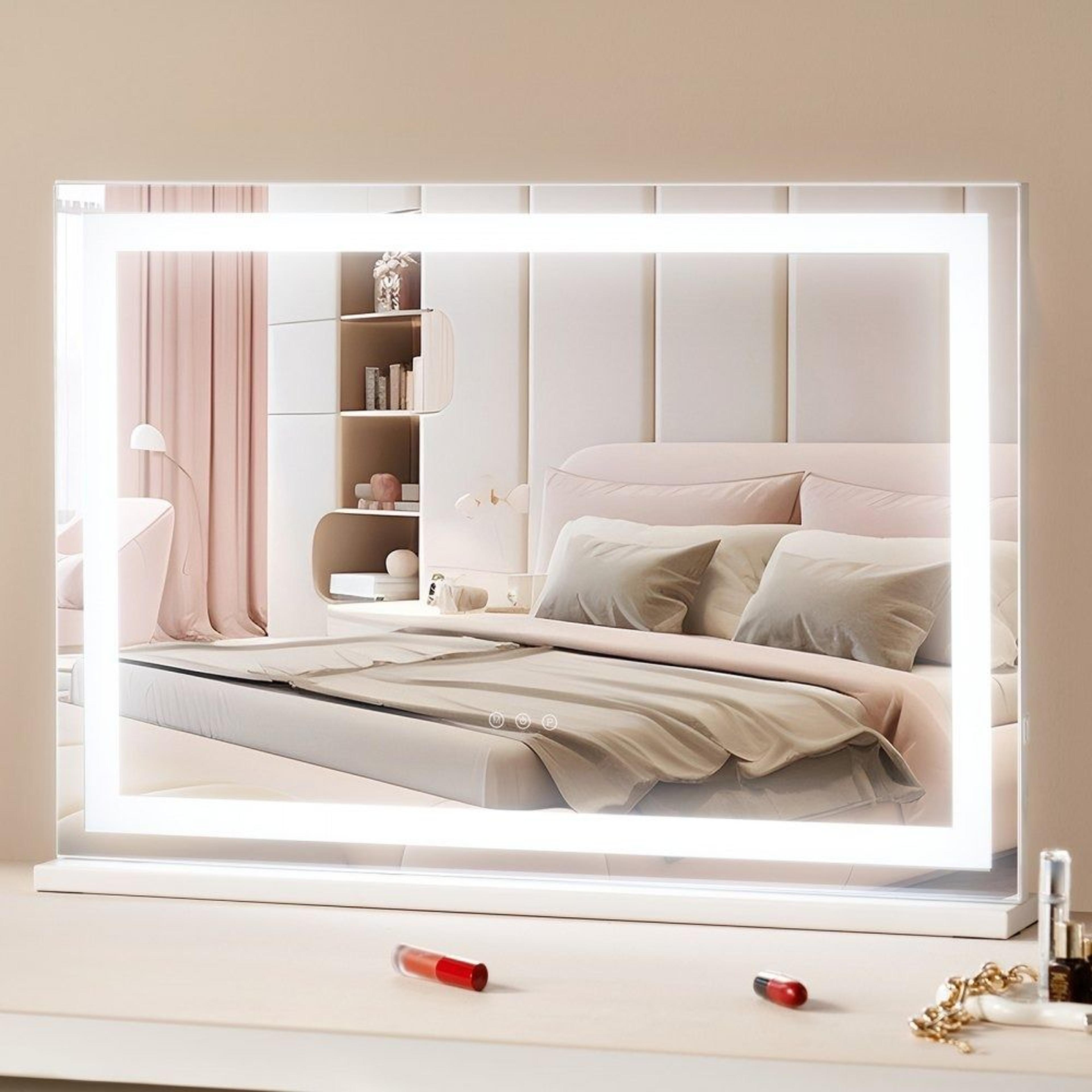 large lighted vanity mirror with 3 color modes 5x magnification usb port and touch control