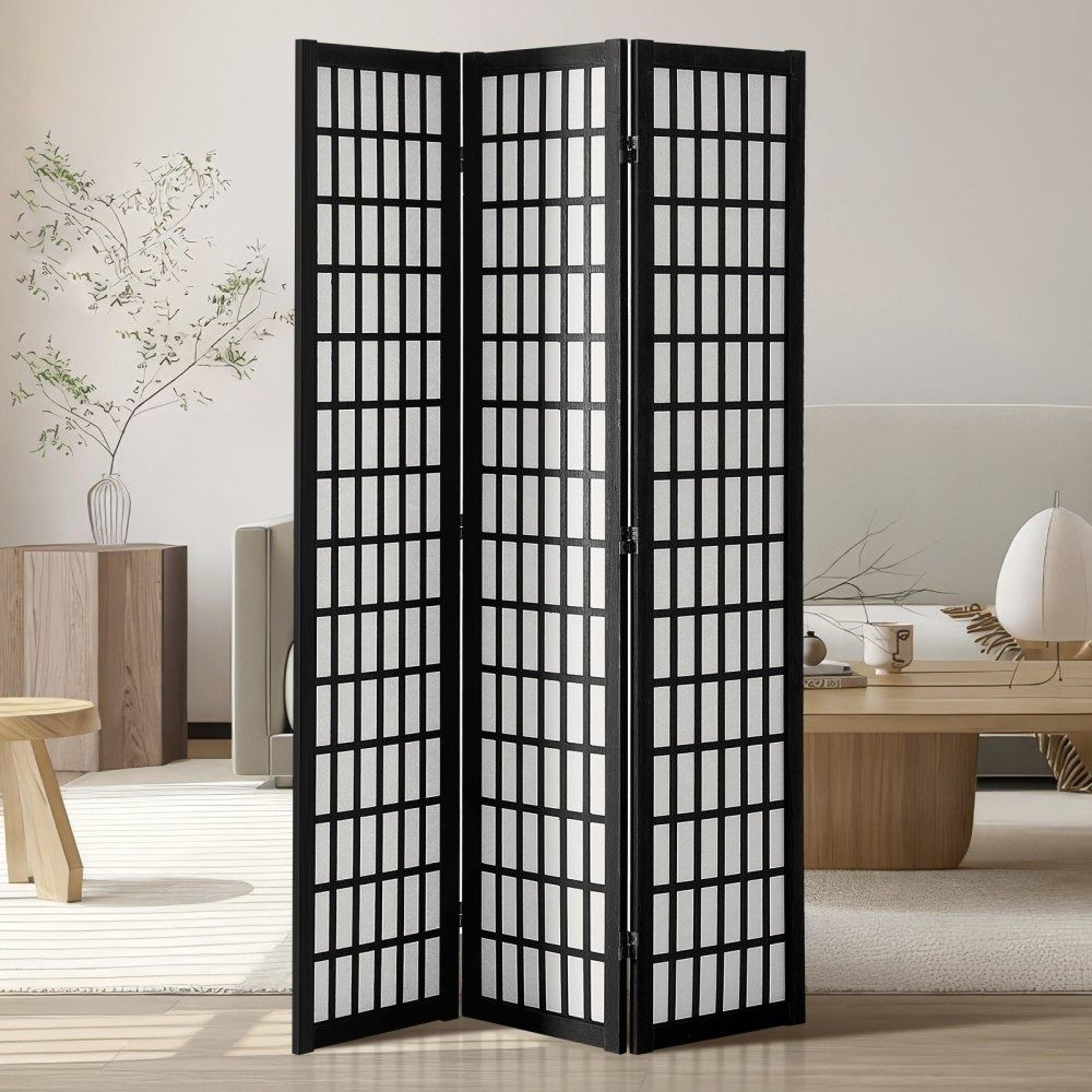 3 panel japanese room divider folding wood privacy screen for home office bedroom