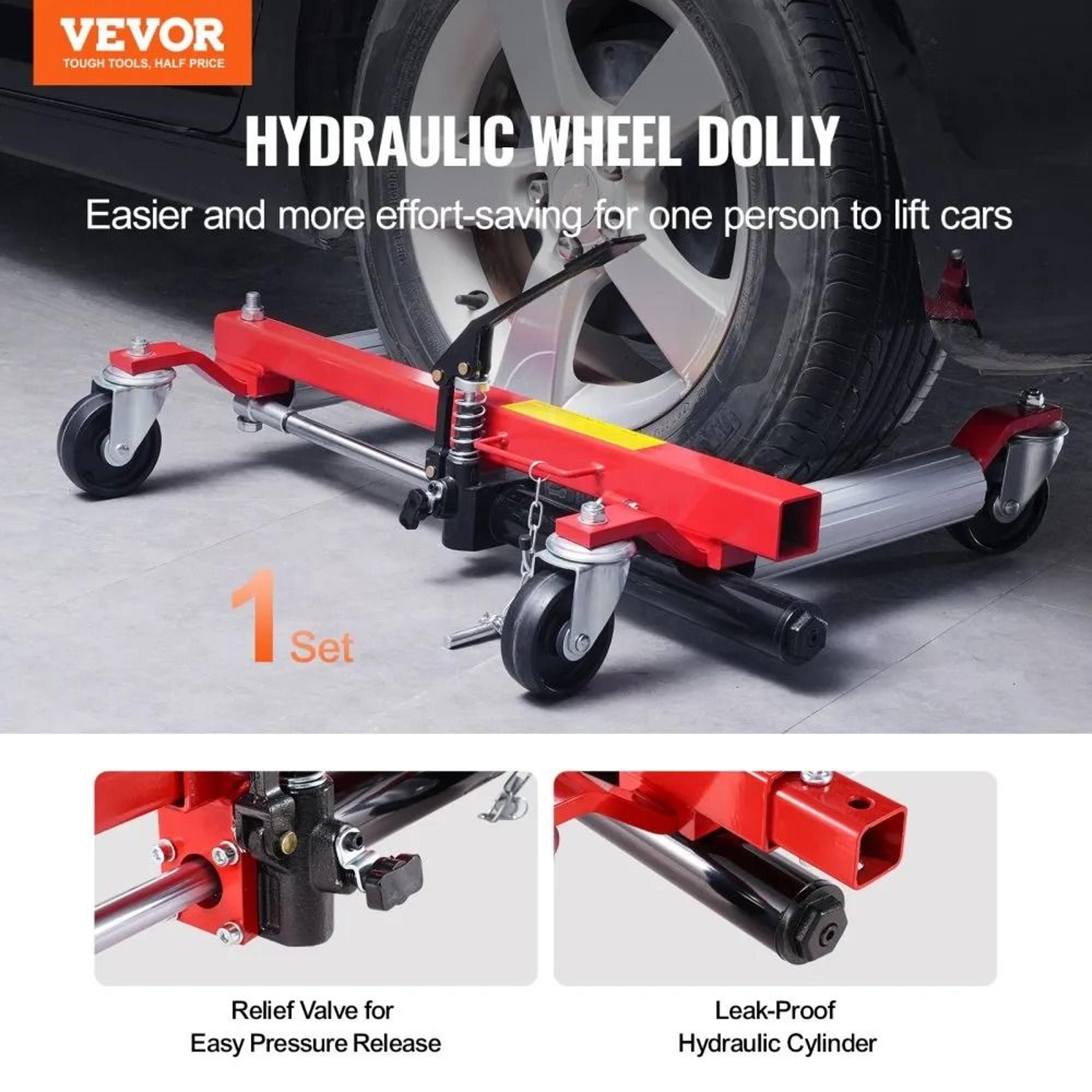 1500 Lb Hydraulic Wheel Dolly With 360 Degree Swivel Casters For Vehicle Positioning 4