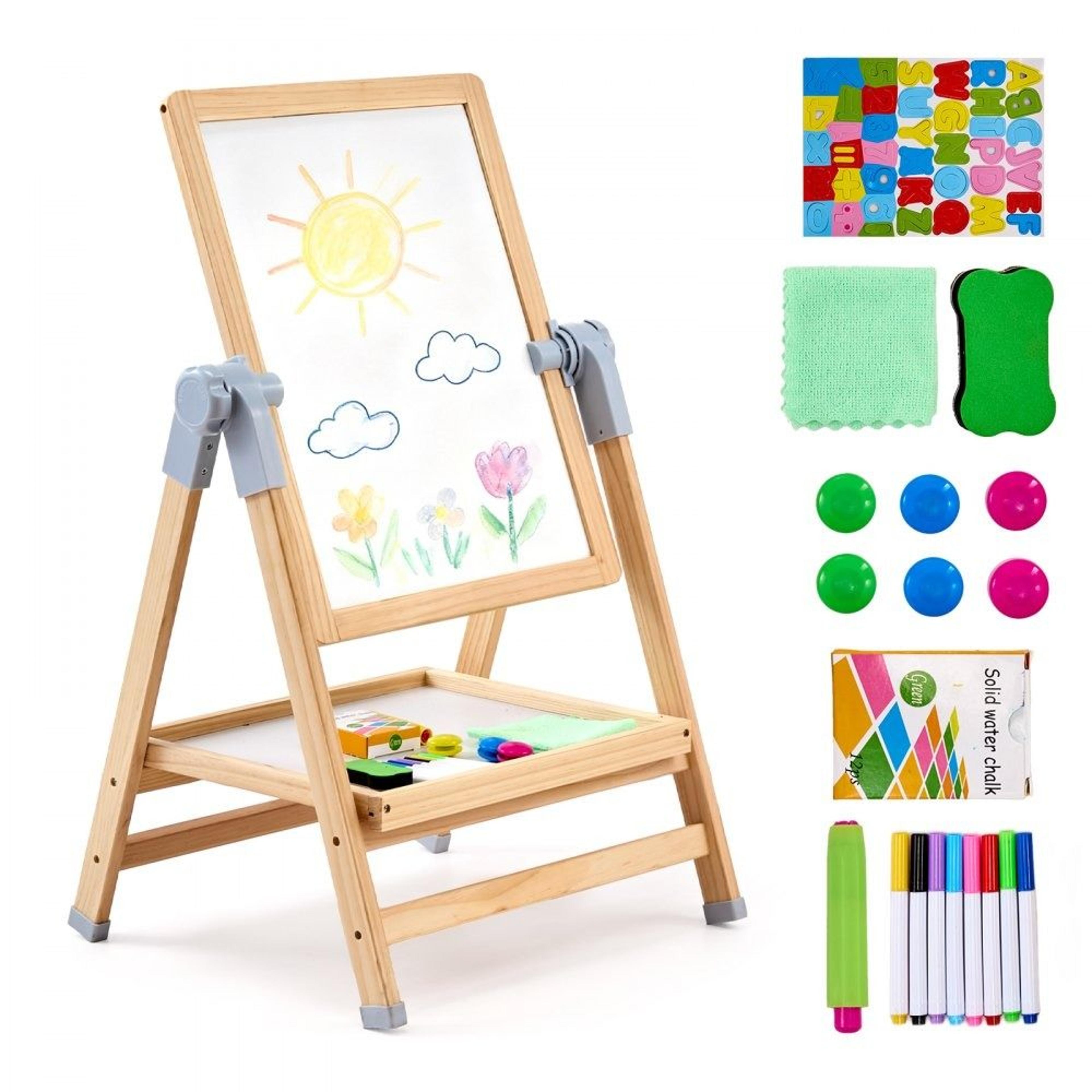 kids wooden art easel with magnetic whiteboard chalkboard adjustable foldable design