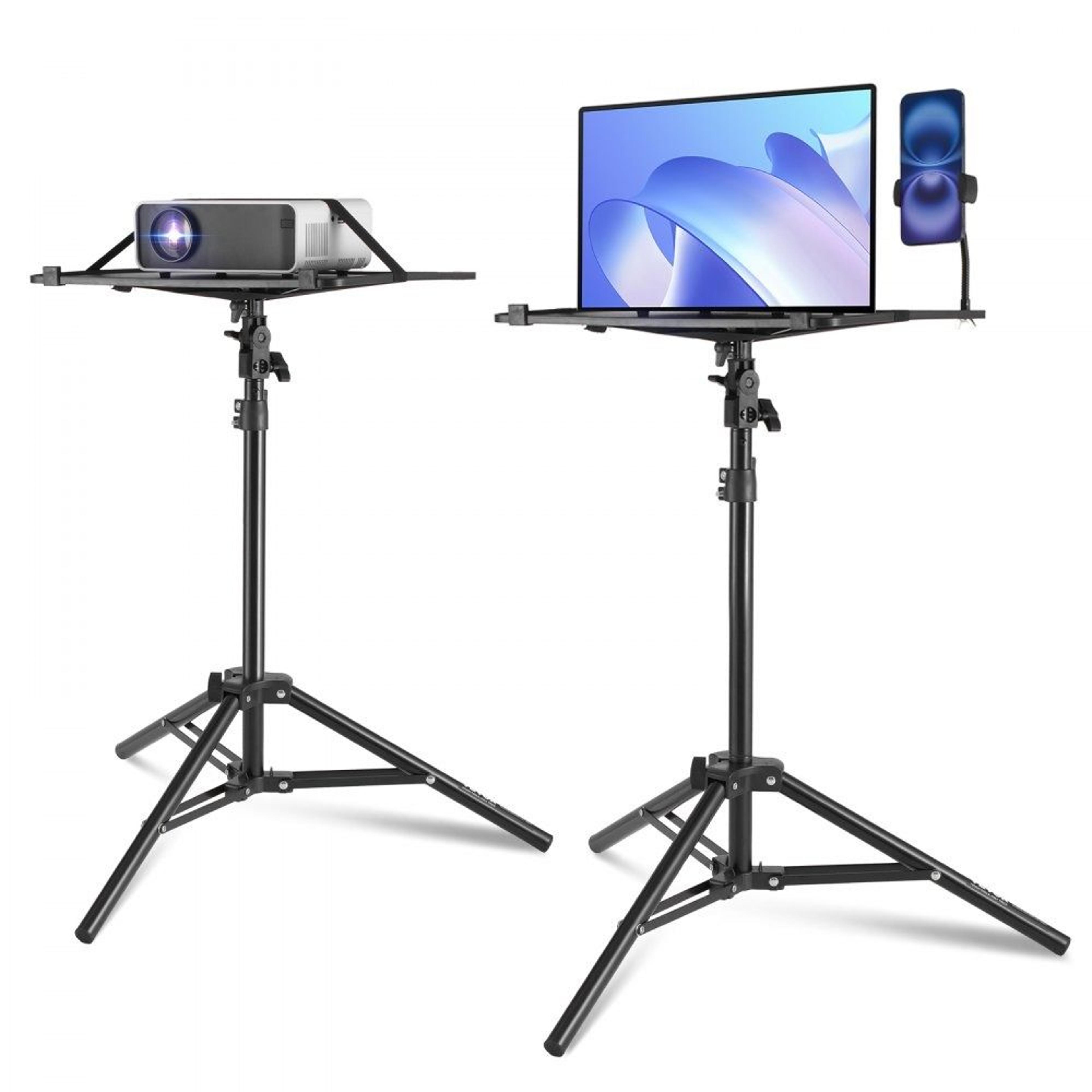 adjustable projector stand tripod with laptop tray and gooseneck phone holder
