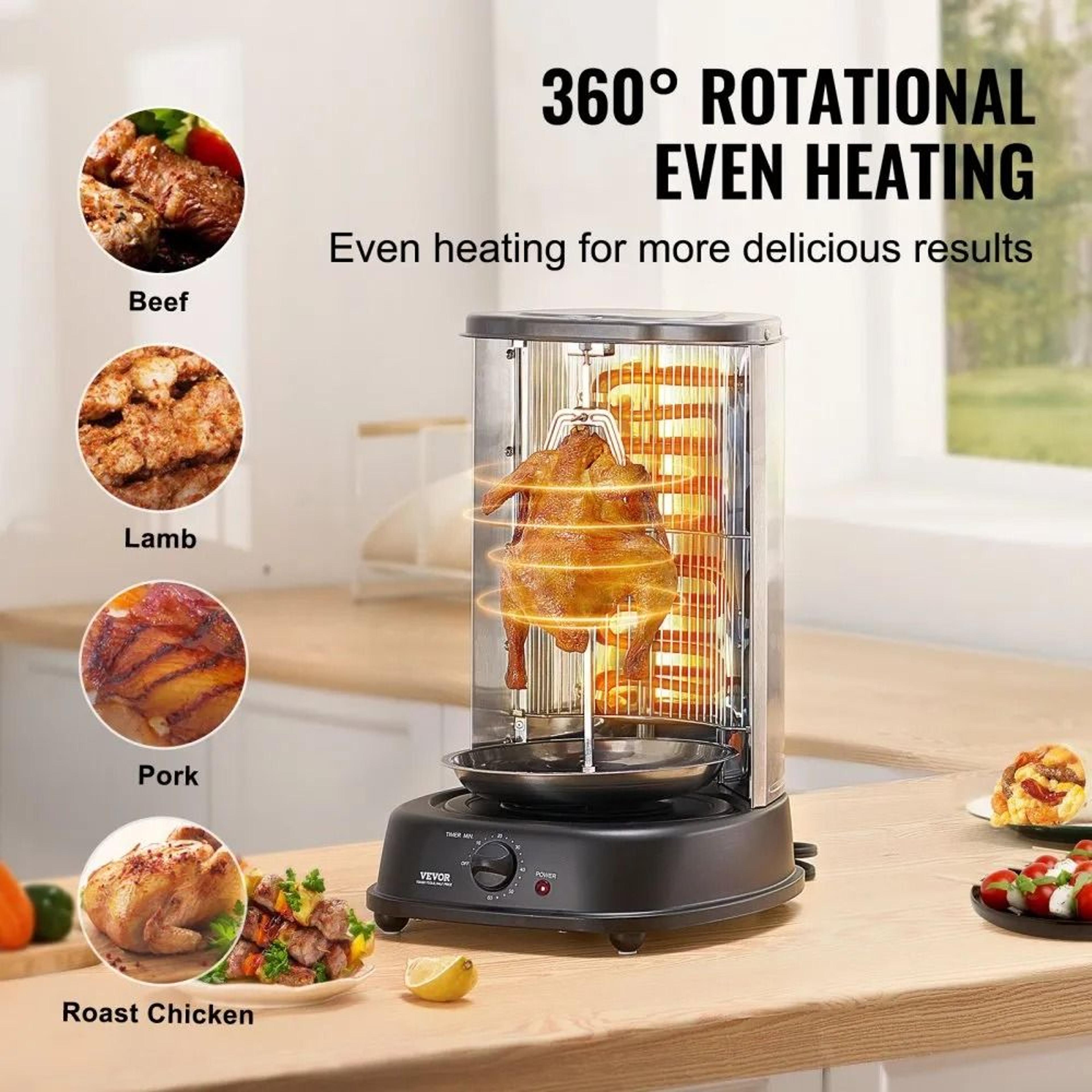 Electric Shawarma Grill Machine 1780W Vertical Gyro Rotisserie With 60 Minute Timer 5