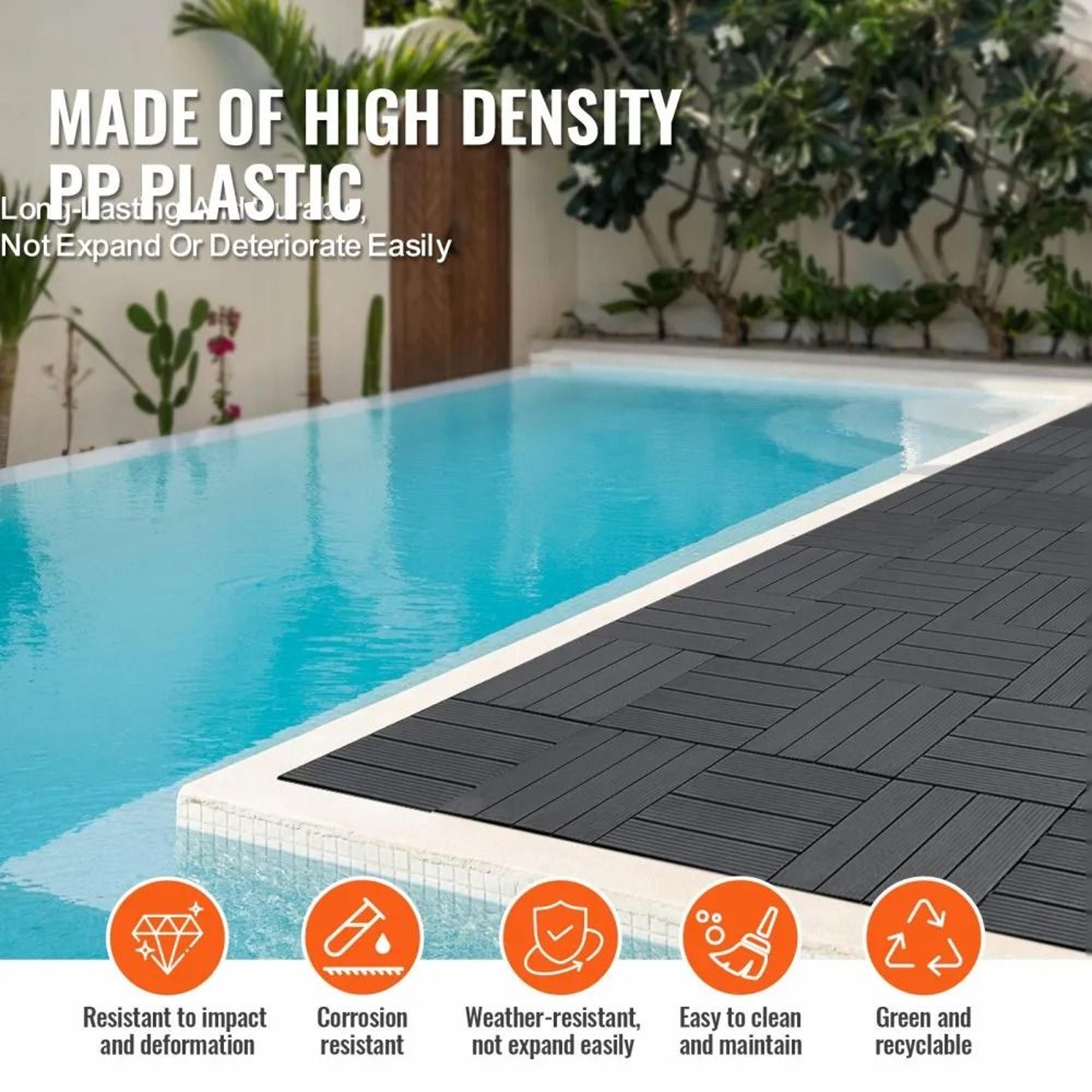 Interlocking Deck Tiles 36 Pack Waterproof PP Outdoor Flooring 36 Sq Ft Dark Grey 1