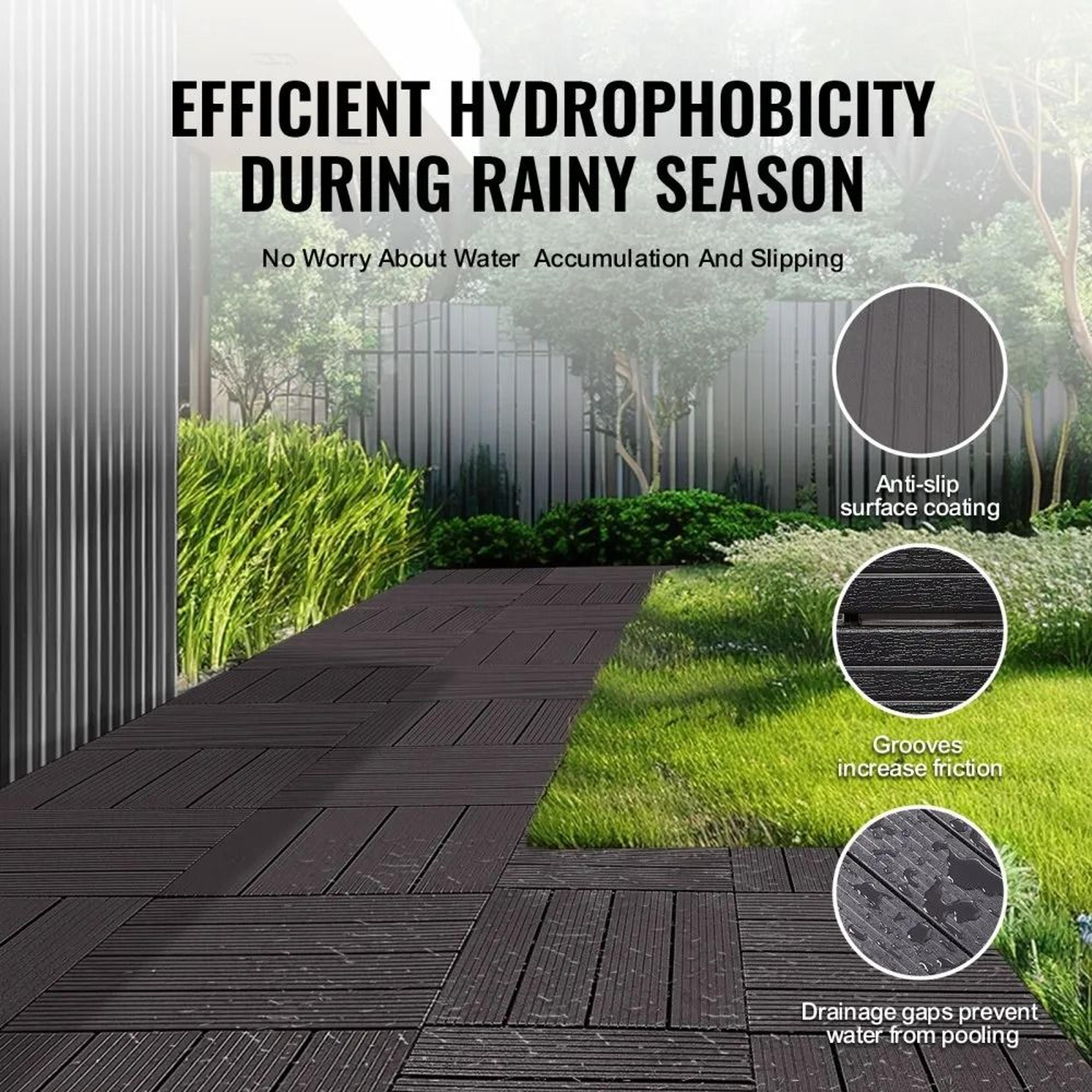 Interlocking Deck Tiles 36 Piece Waterproof PP Outdoor Flooring Dark Brown 4