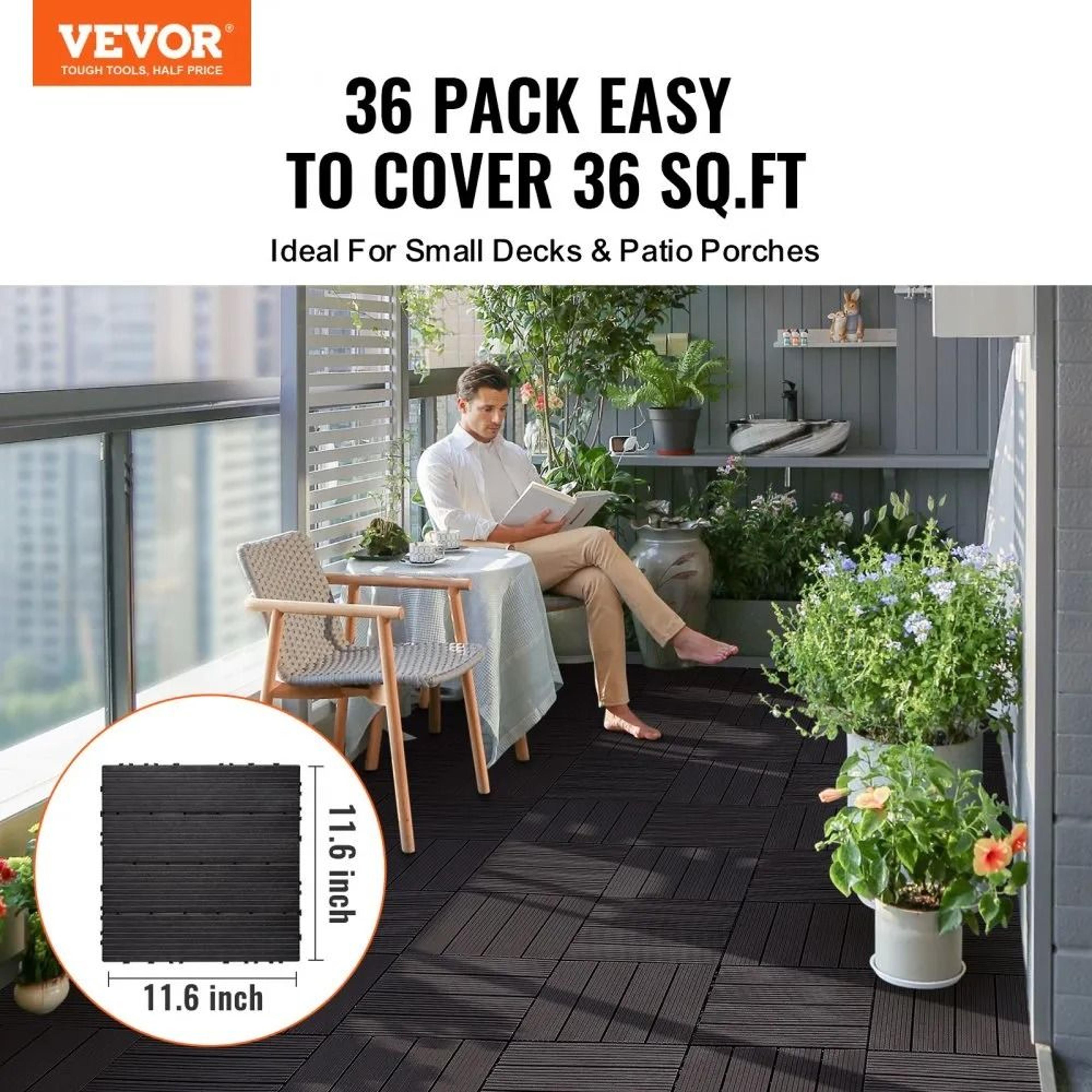 Interlocking Deck Tiles 36 Piece Waterproof PP Outdoor Flooring Dark Brown 1