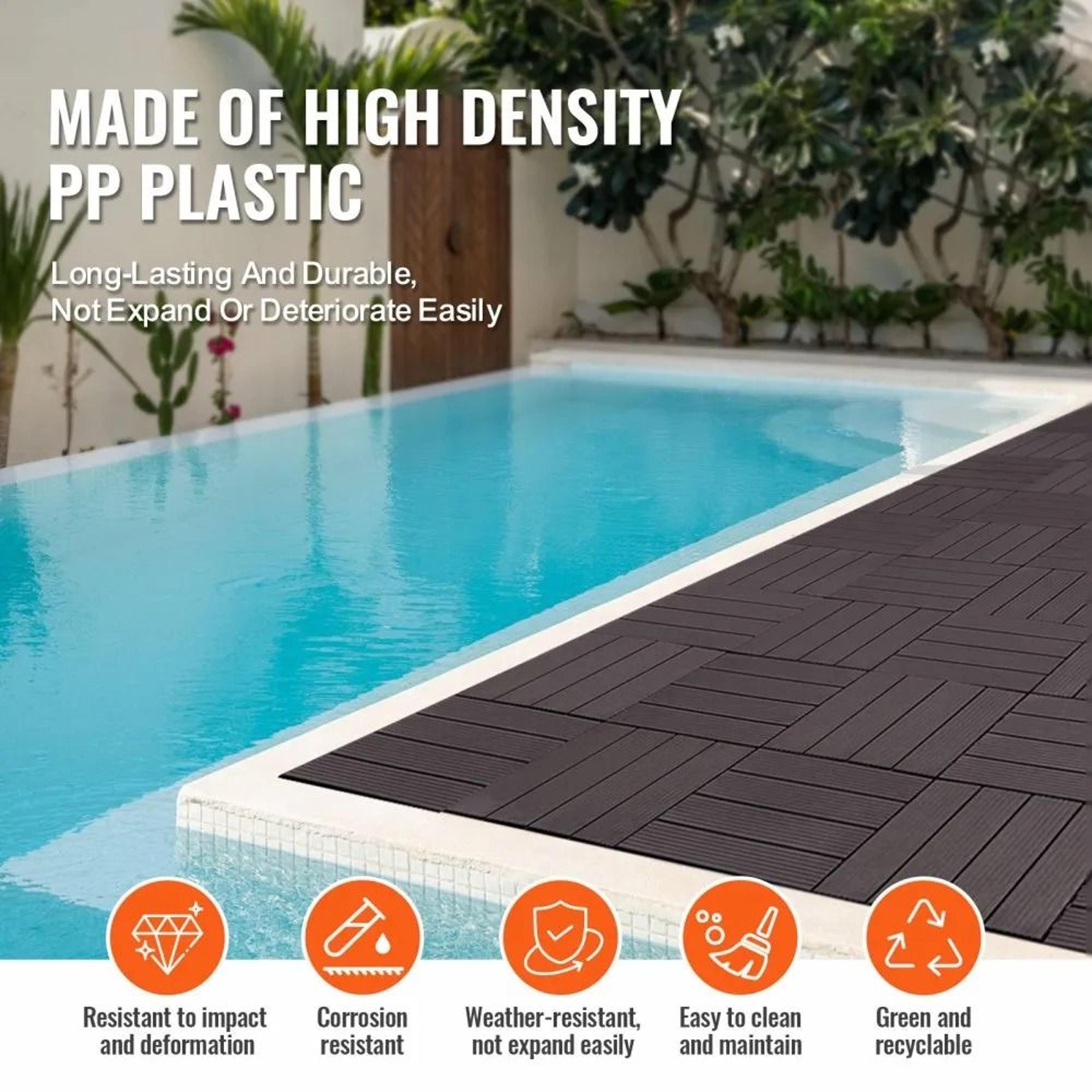 54 Piece Interlocking Deck Tiles Waterproof PP Outdoor Flooring Dark Brown 4