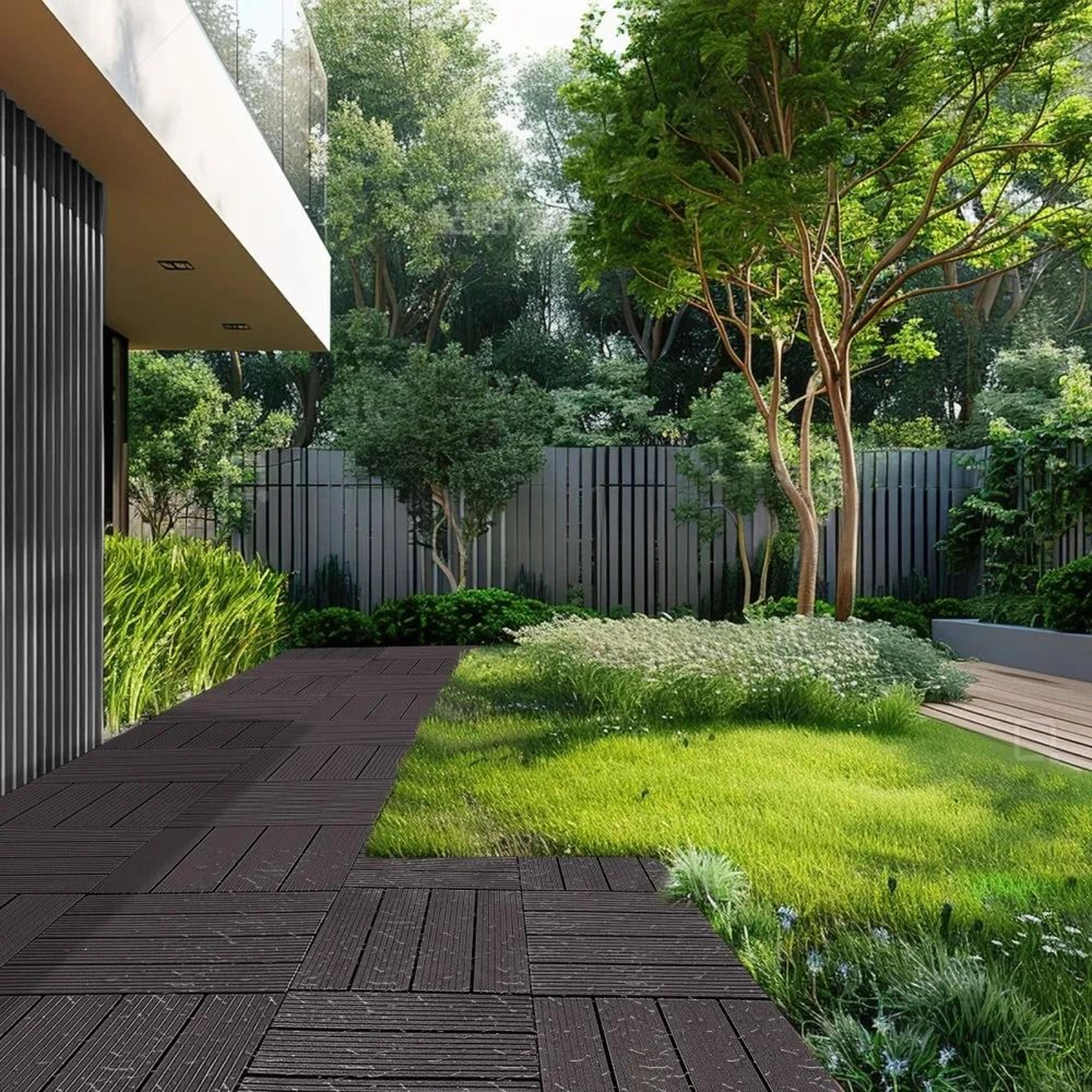 54 Piece Interlocking Deck Tiles Waterproof PP Outdoor Flooring Dark Brown 6