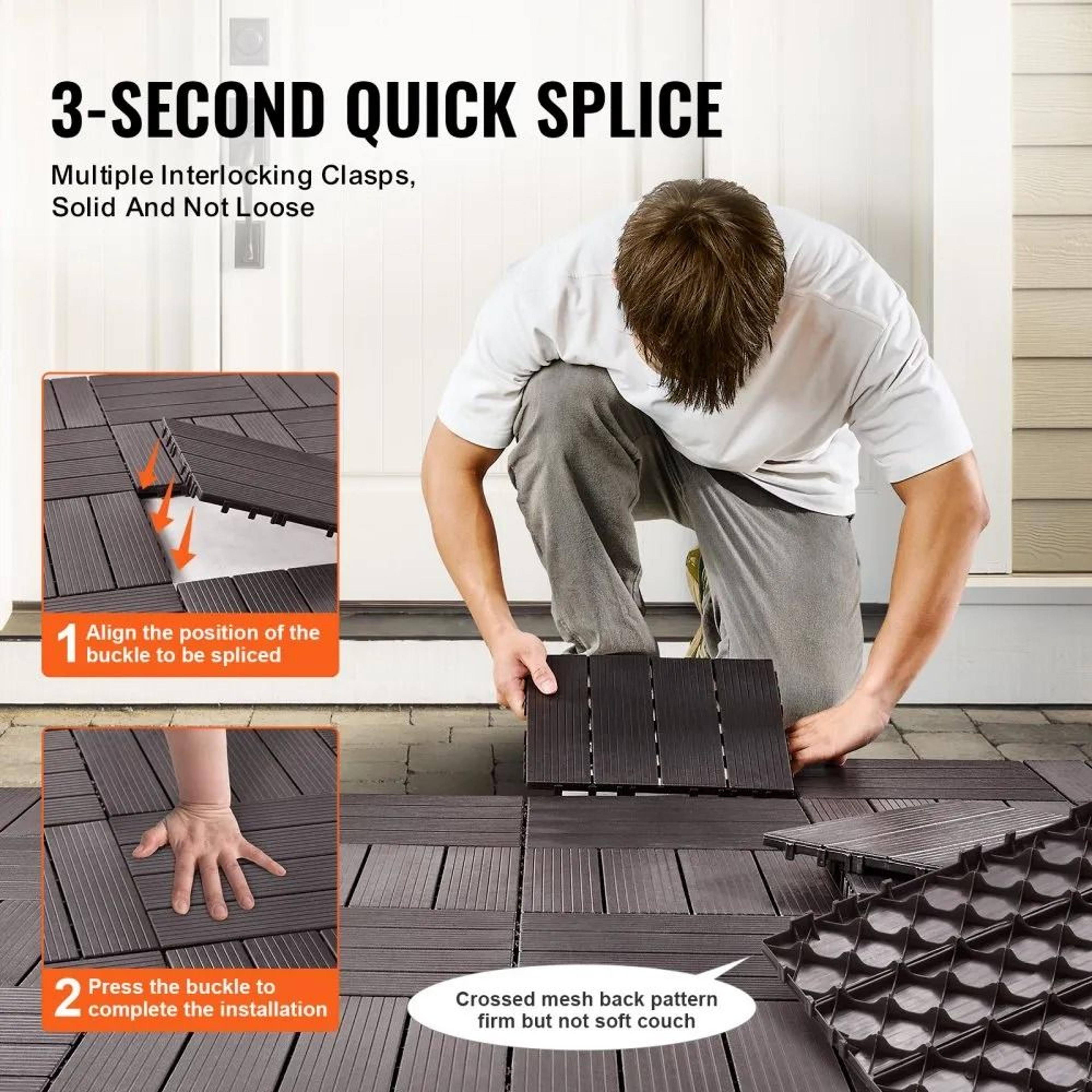 54 Piece Interlocking Deck Tiles Waterproof PP Outdoor Flooring Dark Brown 1