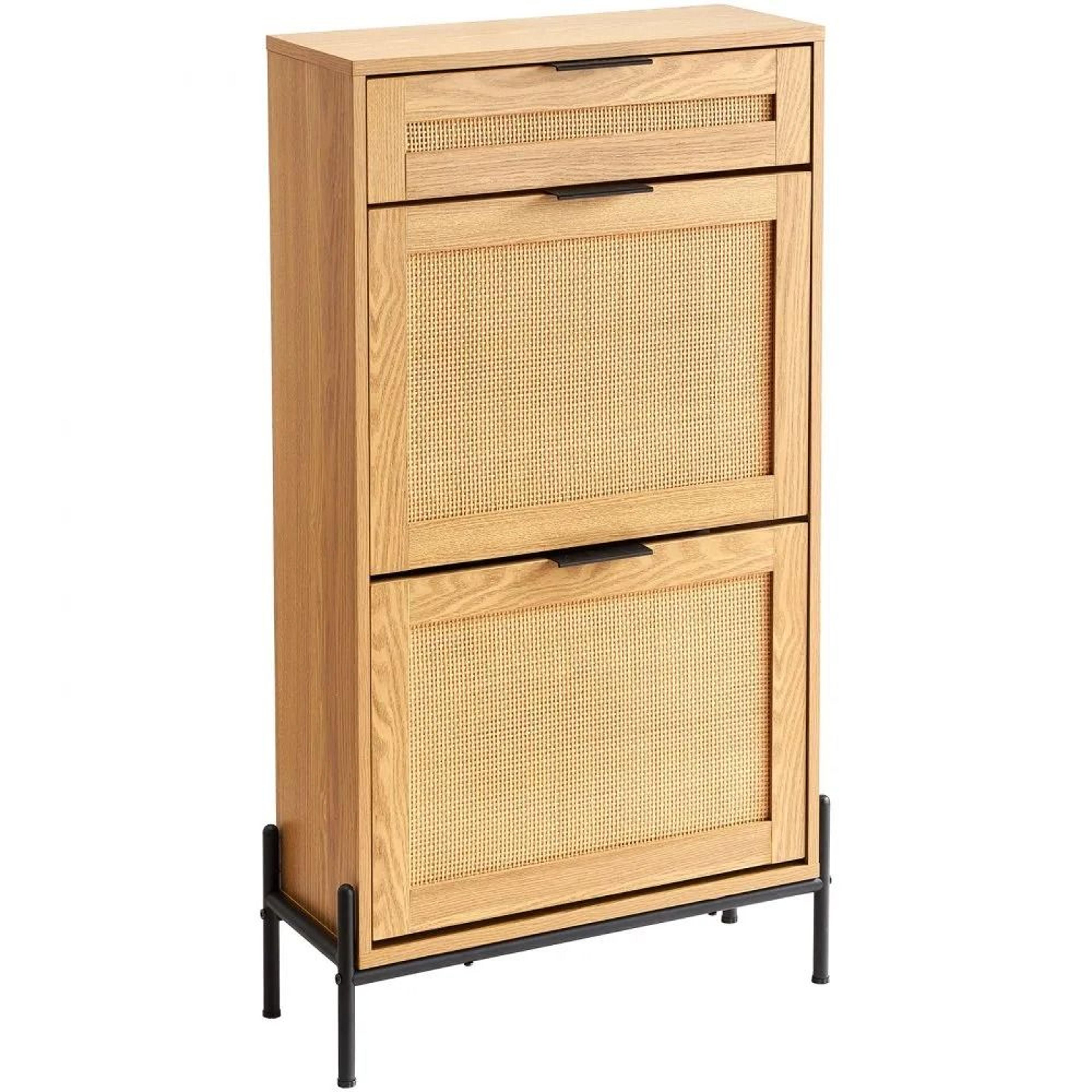 rattan shoe cabinet with flip drawers slide drawer and metal legs