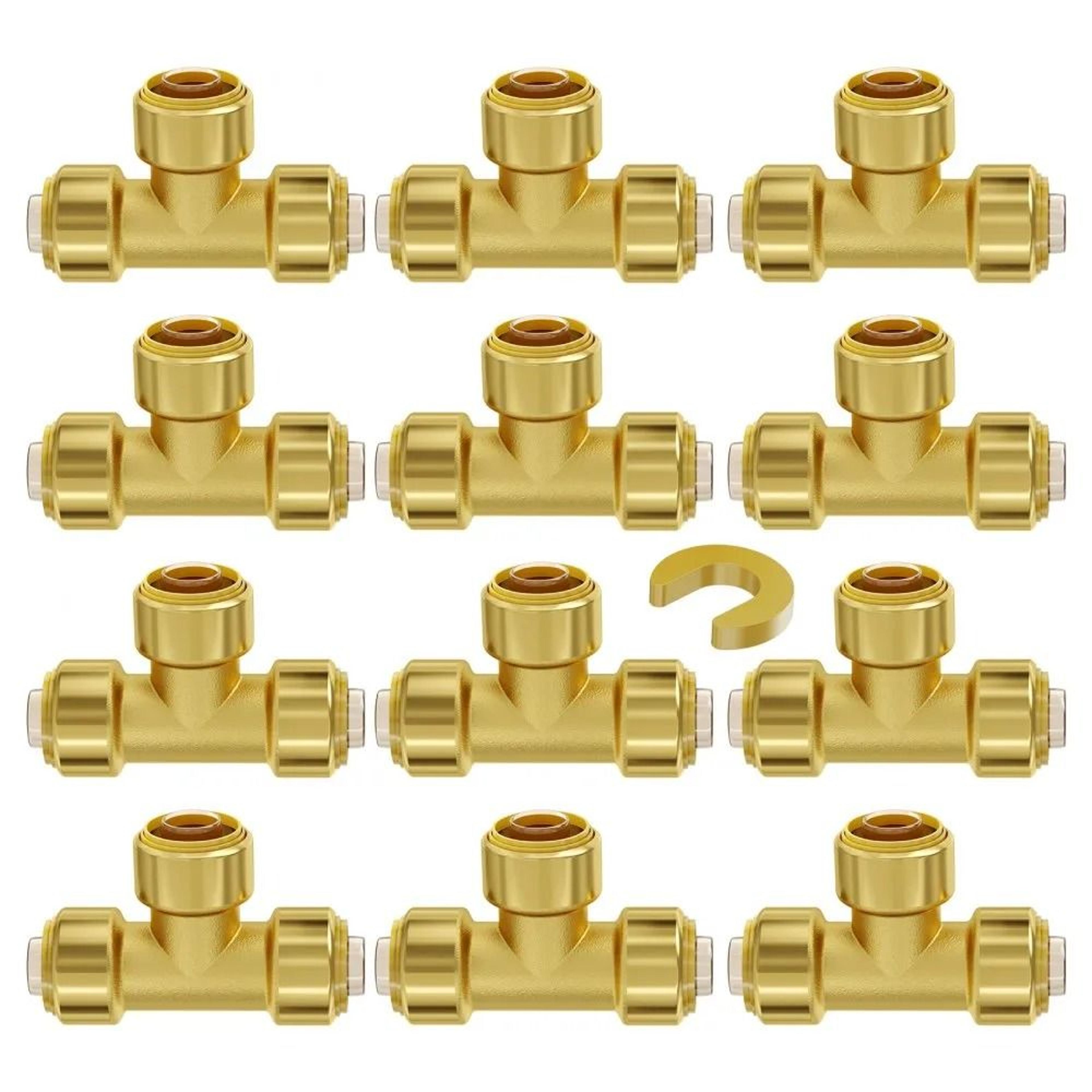 1/2 inch brass push fit tee pipe fittings 12 piece plumbing connector set