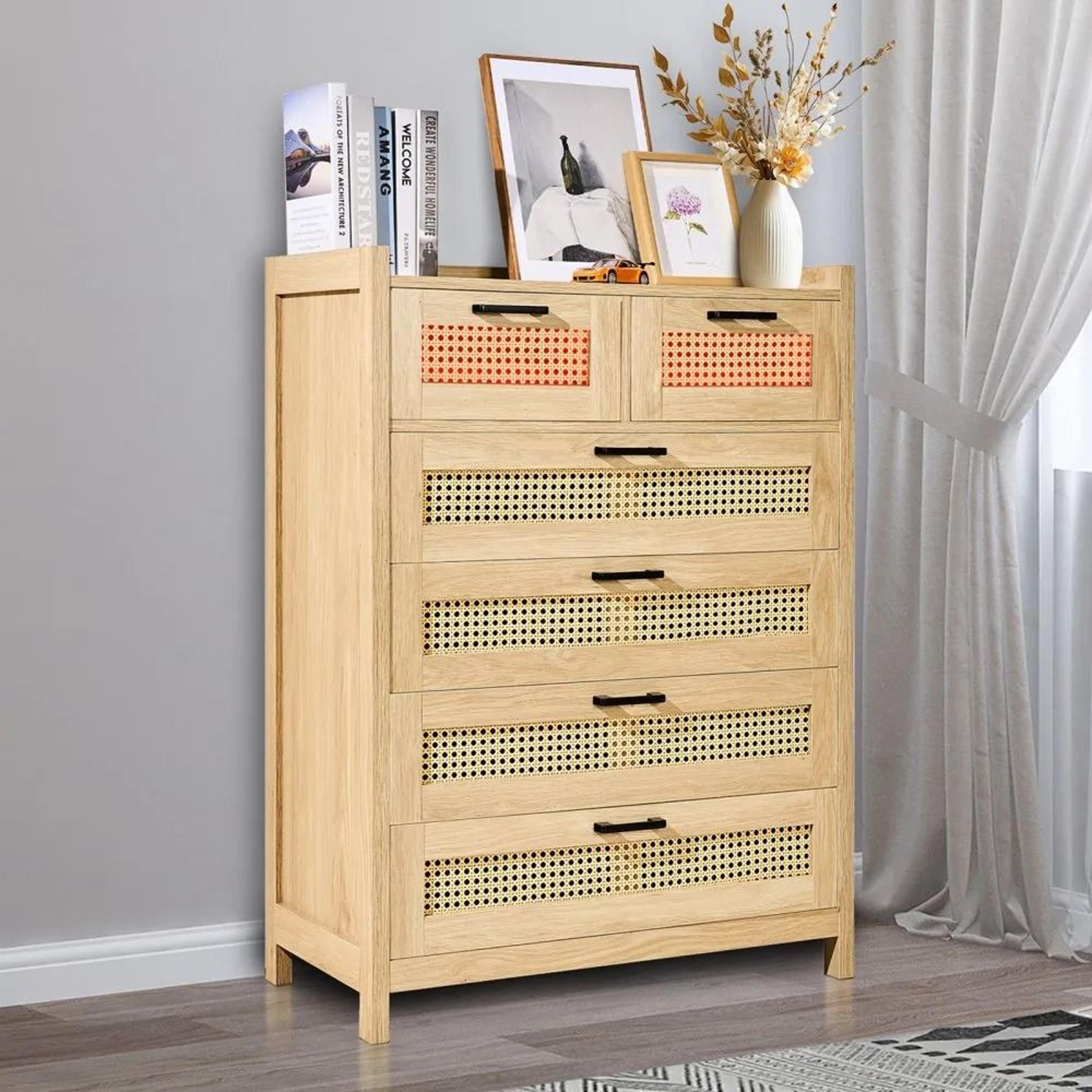 5 Drawer Rattan Dresser With LED Lighting And Spacious Storage 7