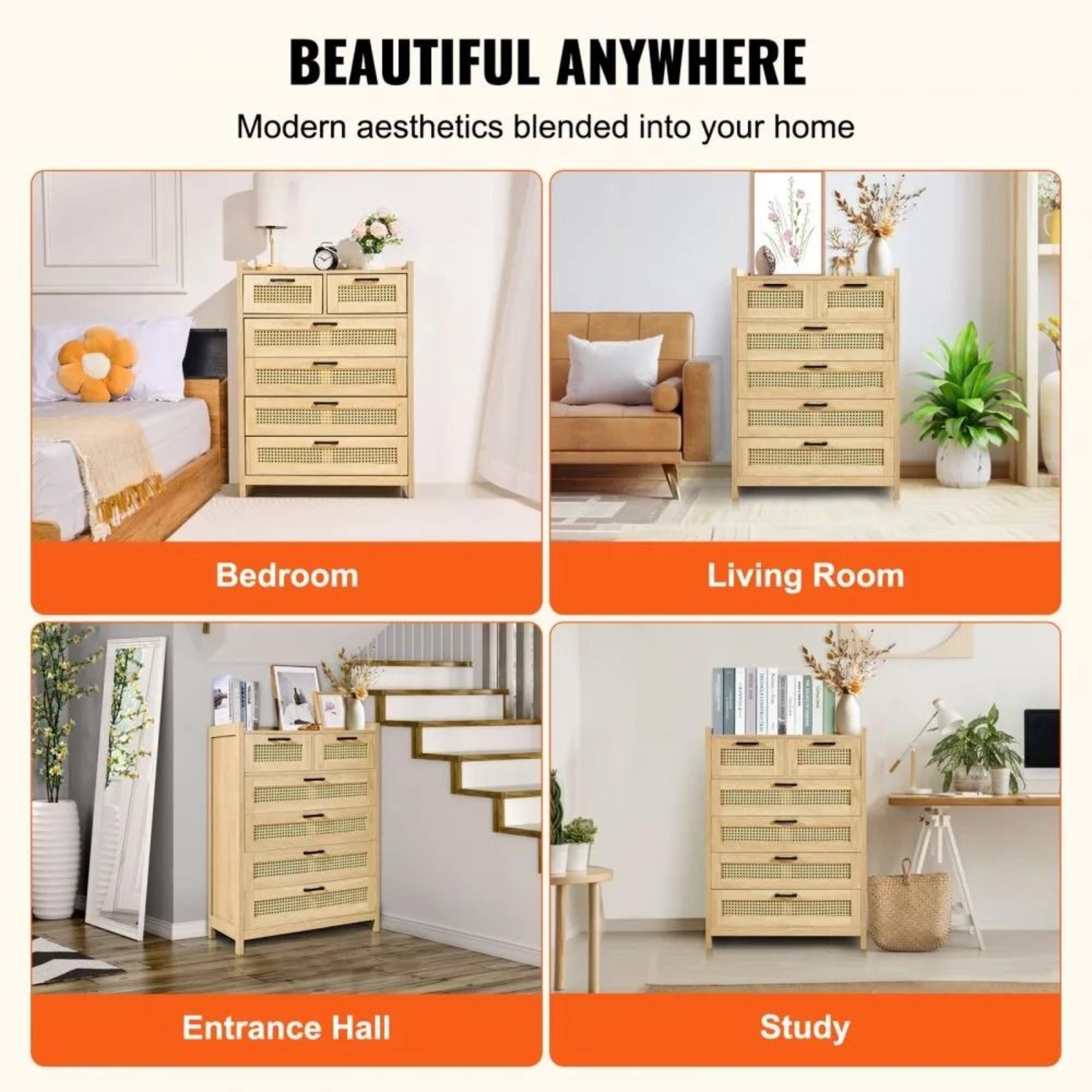 5 Drawer Rattan Dresser With LED Lighting And Spacious Storage 6