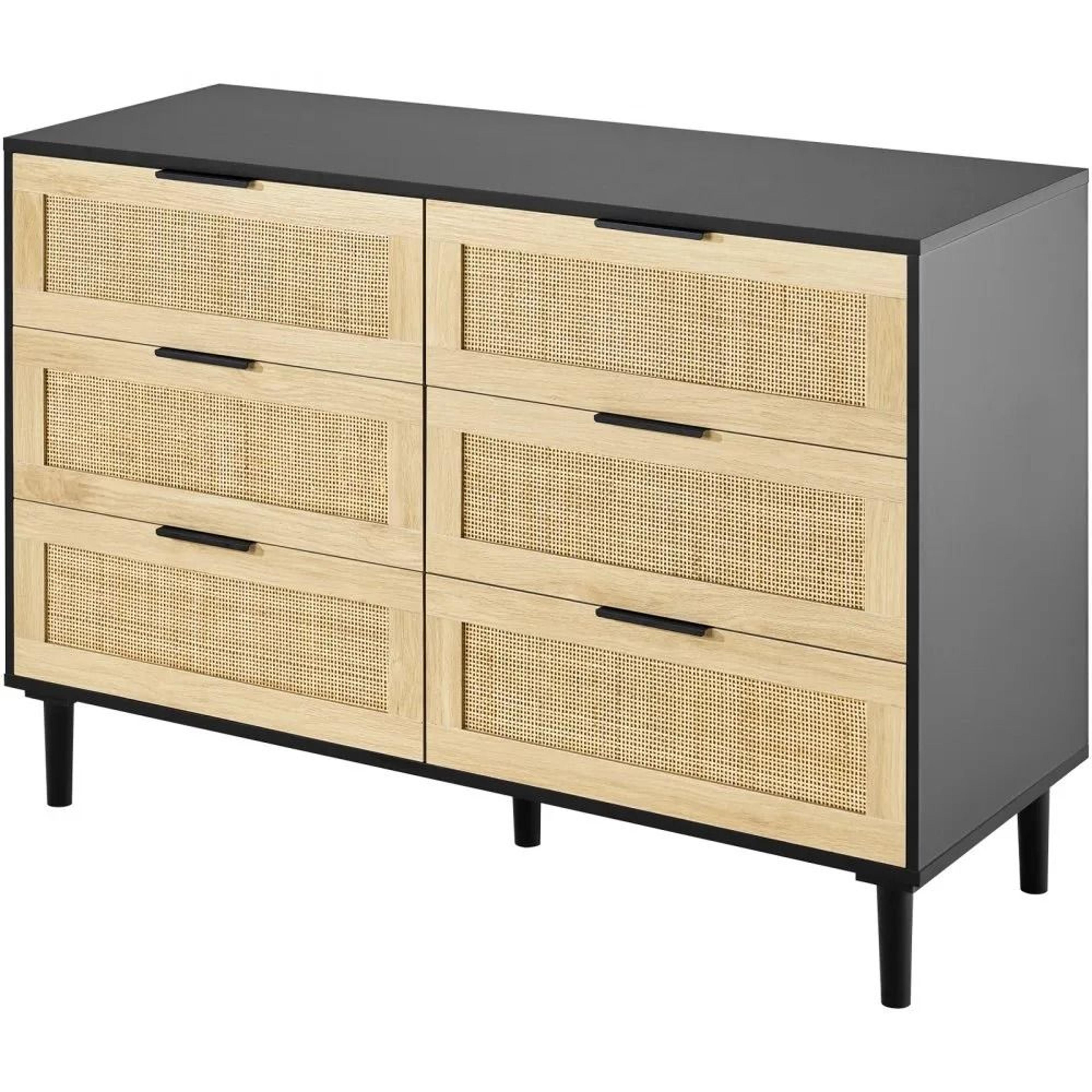6 Drawer Rattan Dresser With Natural Rattan Fronts And Wood Storage Design 8