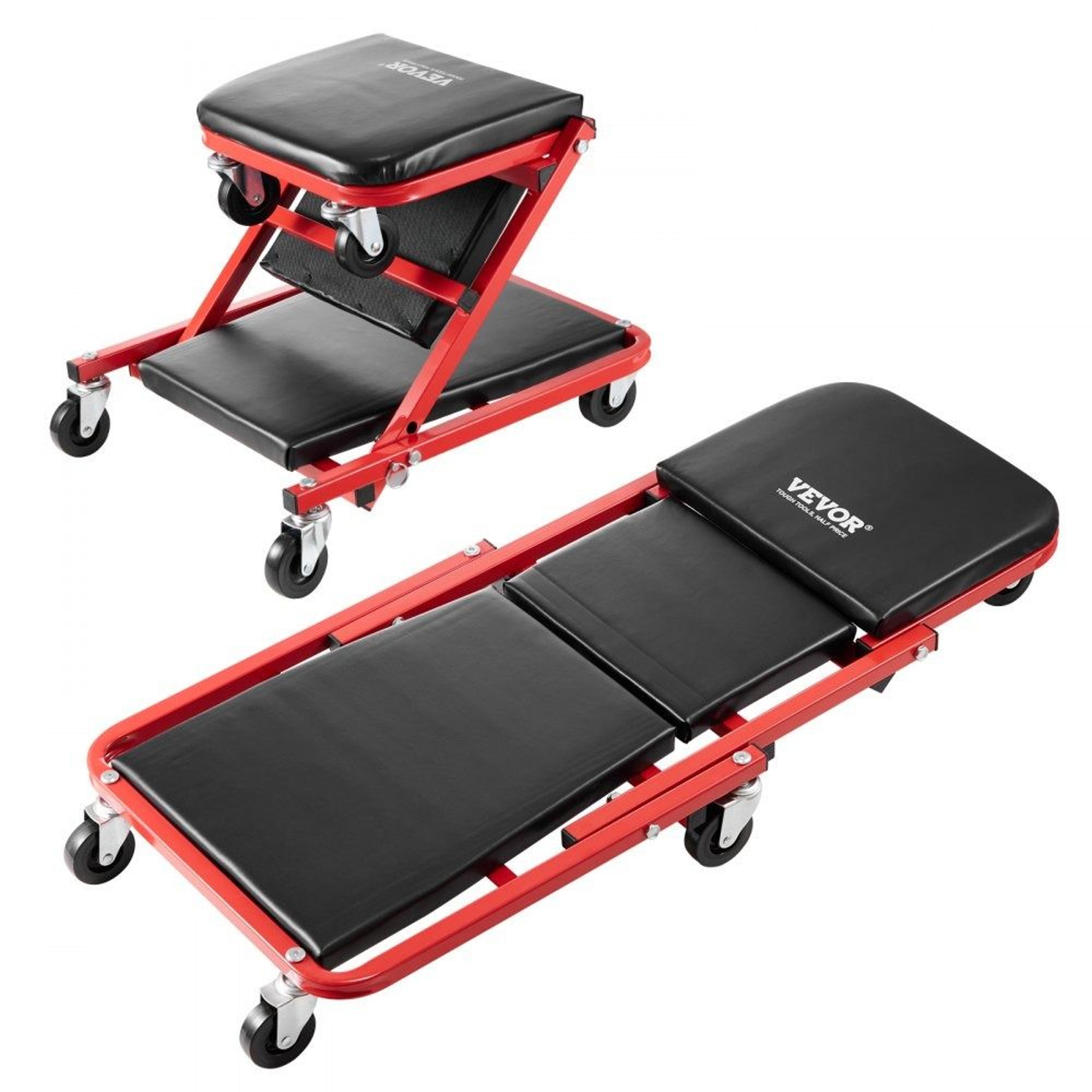 36 inch foldable mechanic creeper seat 300 lb capacity with 6 swivel wheels and tool tray