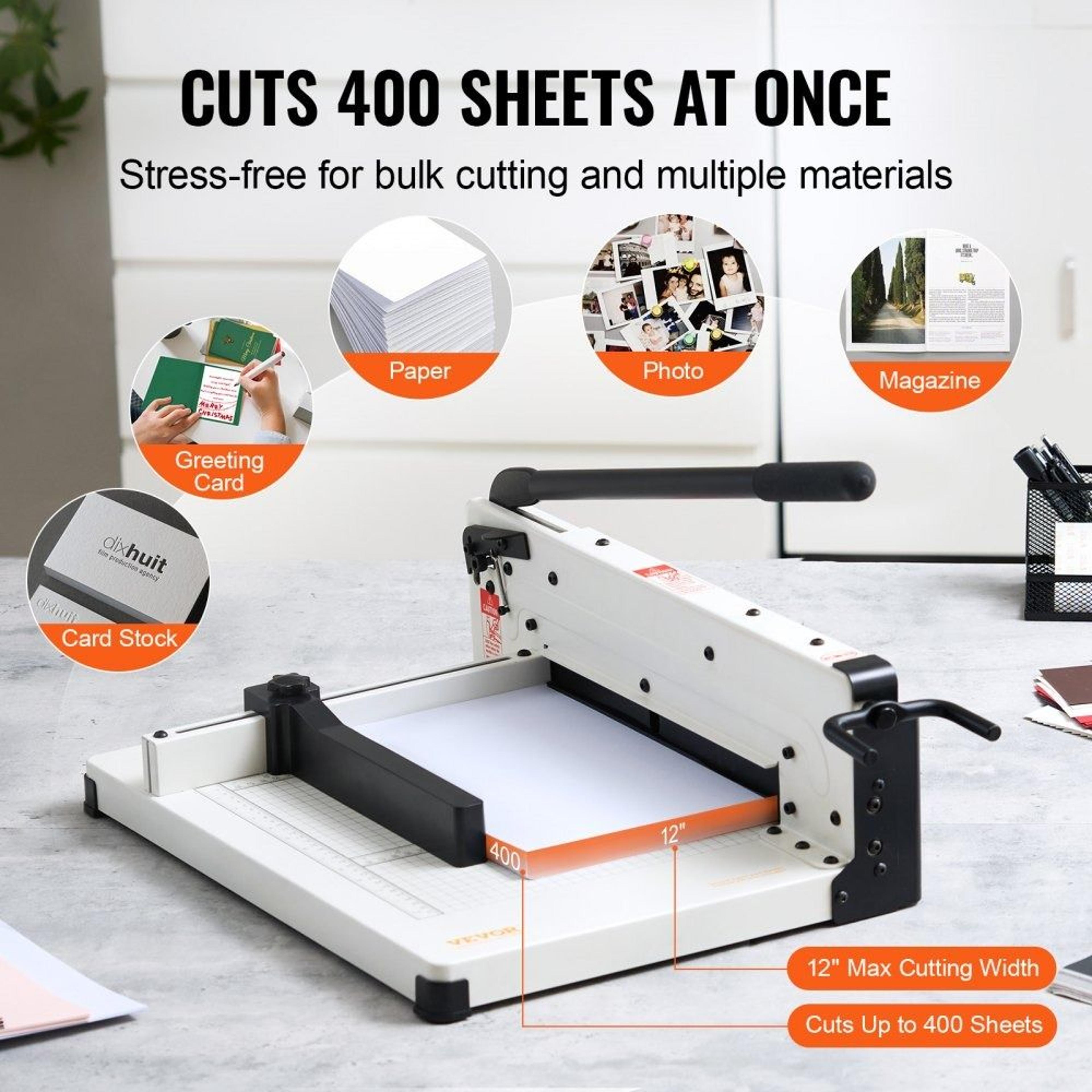 12 Inch Heavy Duty Guillotine Paper Cutter 400 Sheet Capacity Steel Stack Paper Trimmer 5
