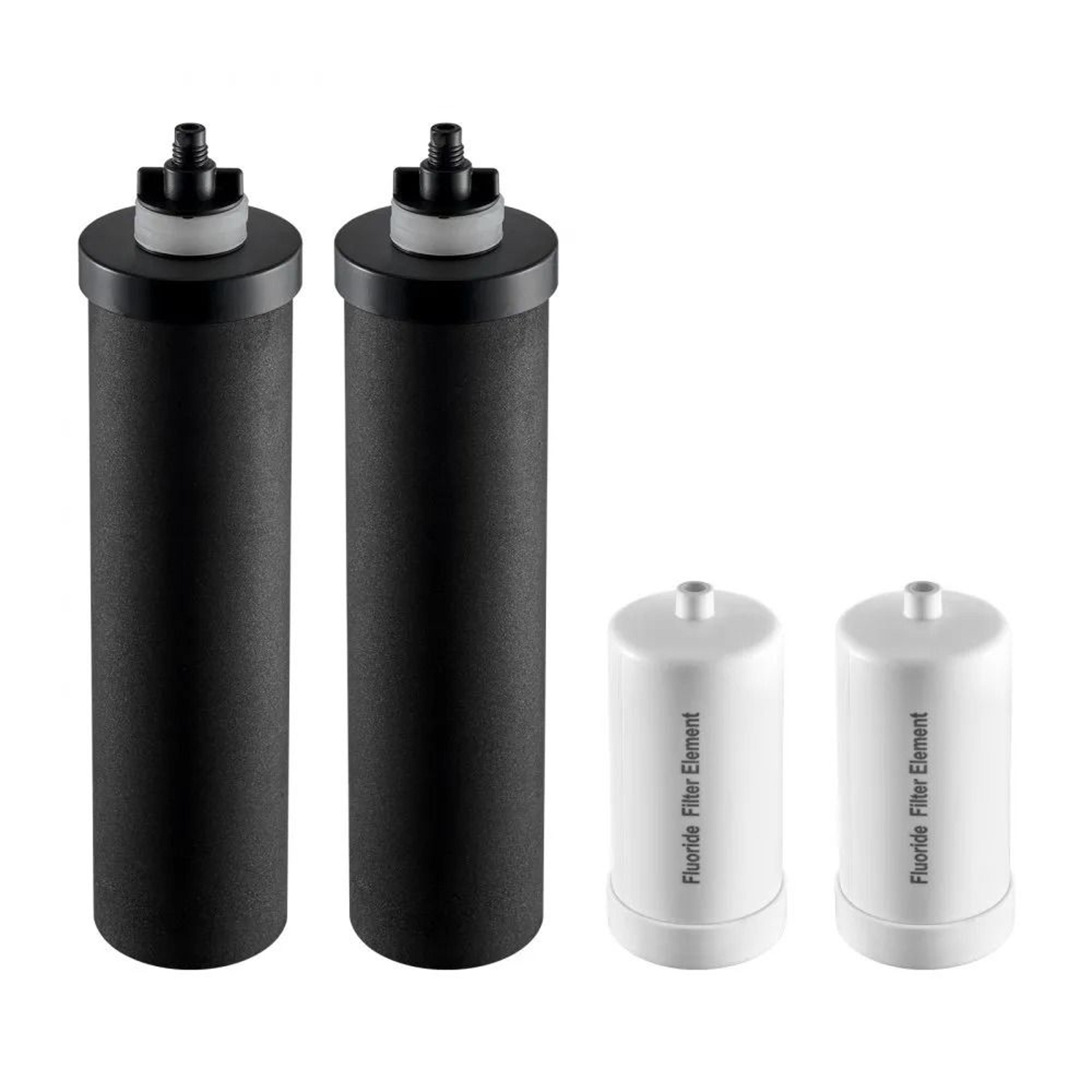 gravity water filter replacement set with activated carbon and fluoride filters