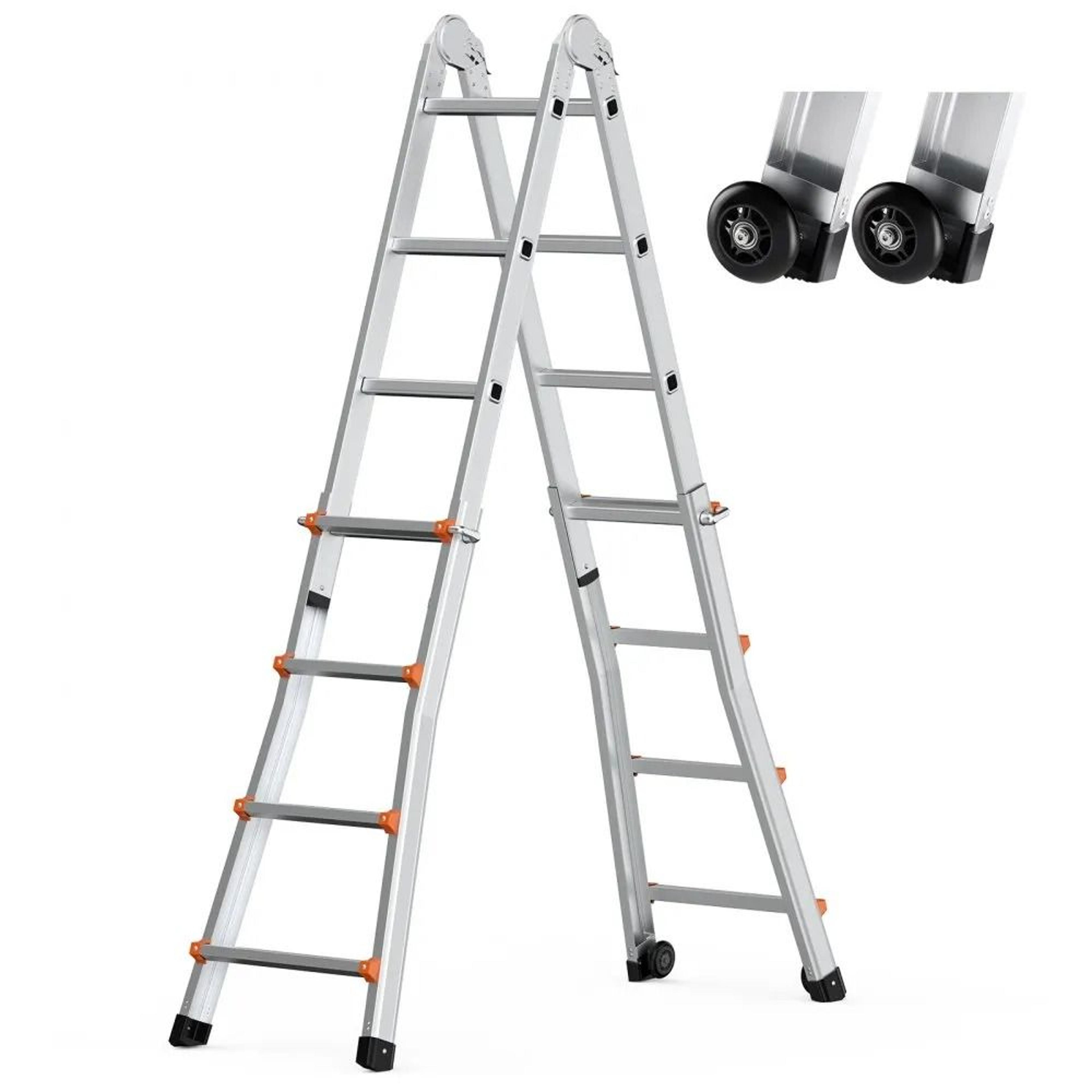 Telescoping A Frame Ladder 13 FT Compact Aluminum Extension Ladder 330 LB Capacity 7