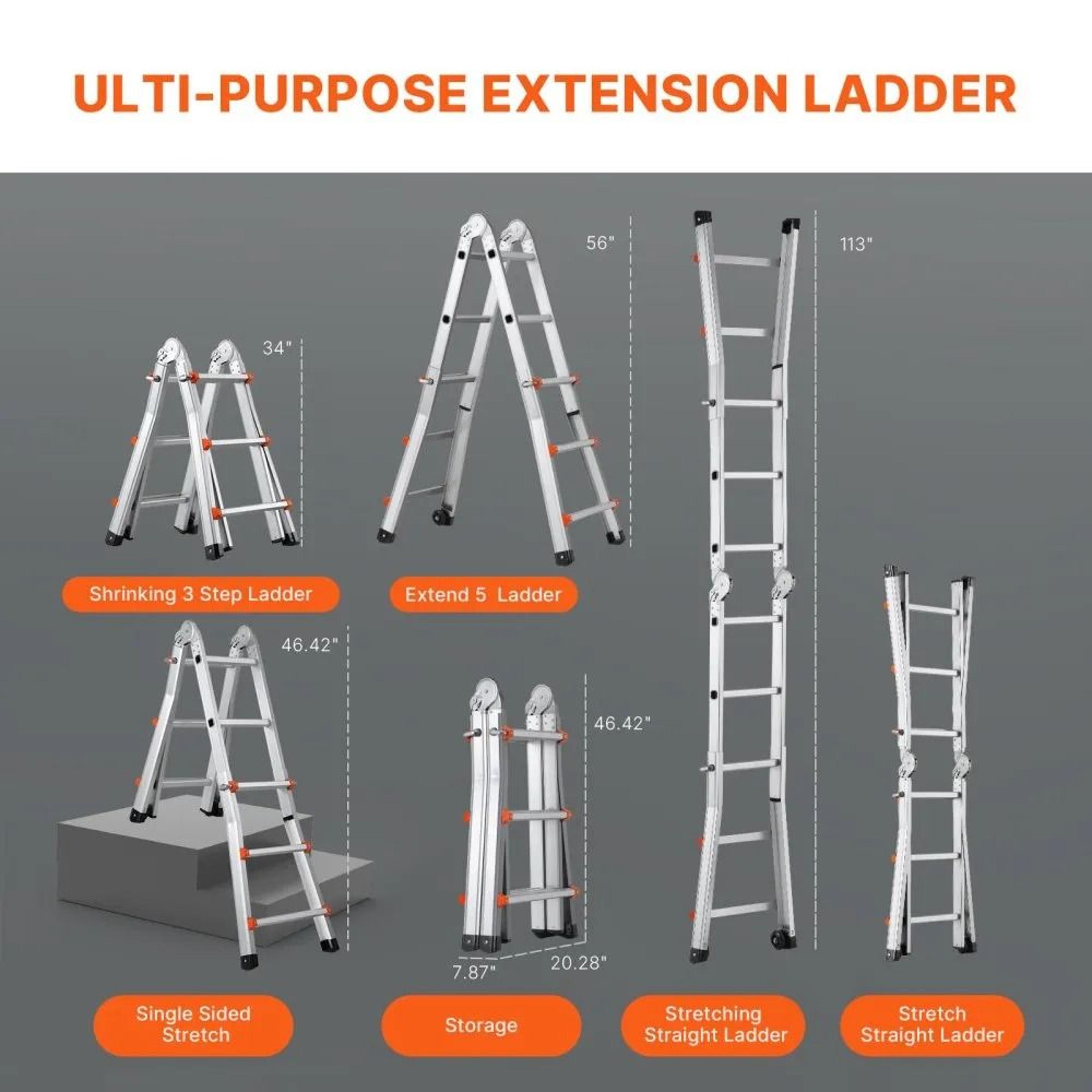 Telescoping A Frame Ladder 95 FT Aluminum Extension Ladder 330 Lb Load 4