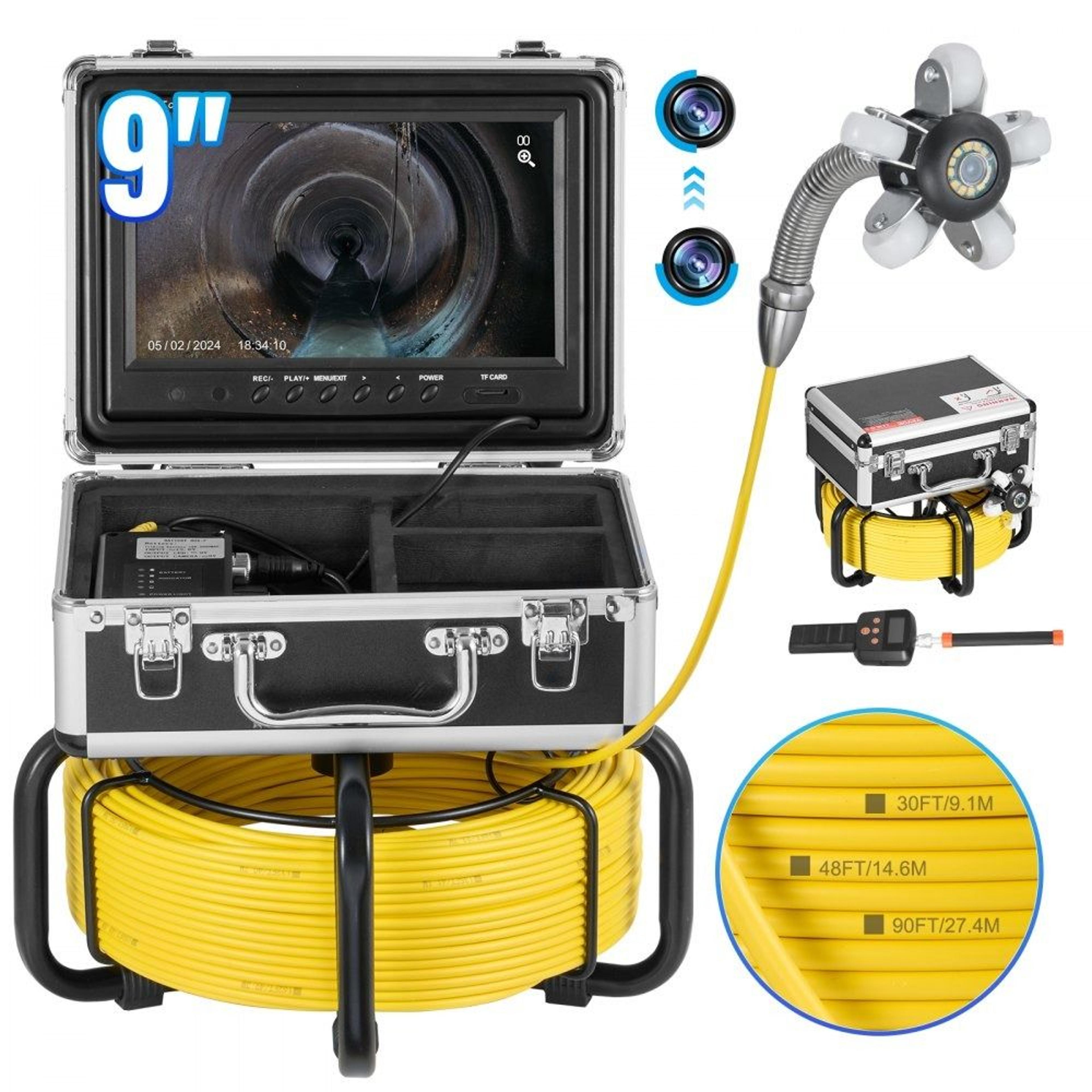 sewer inspection camera with 512hz locator 165 ft 1080p self-leveling camera