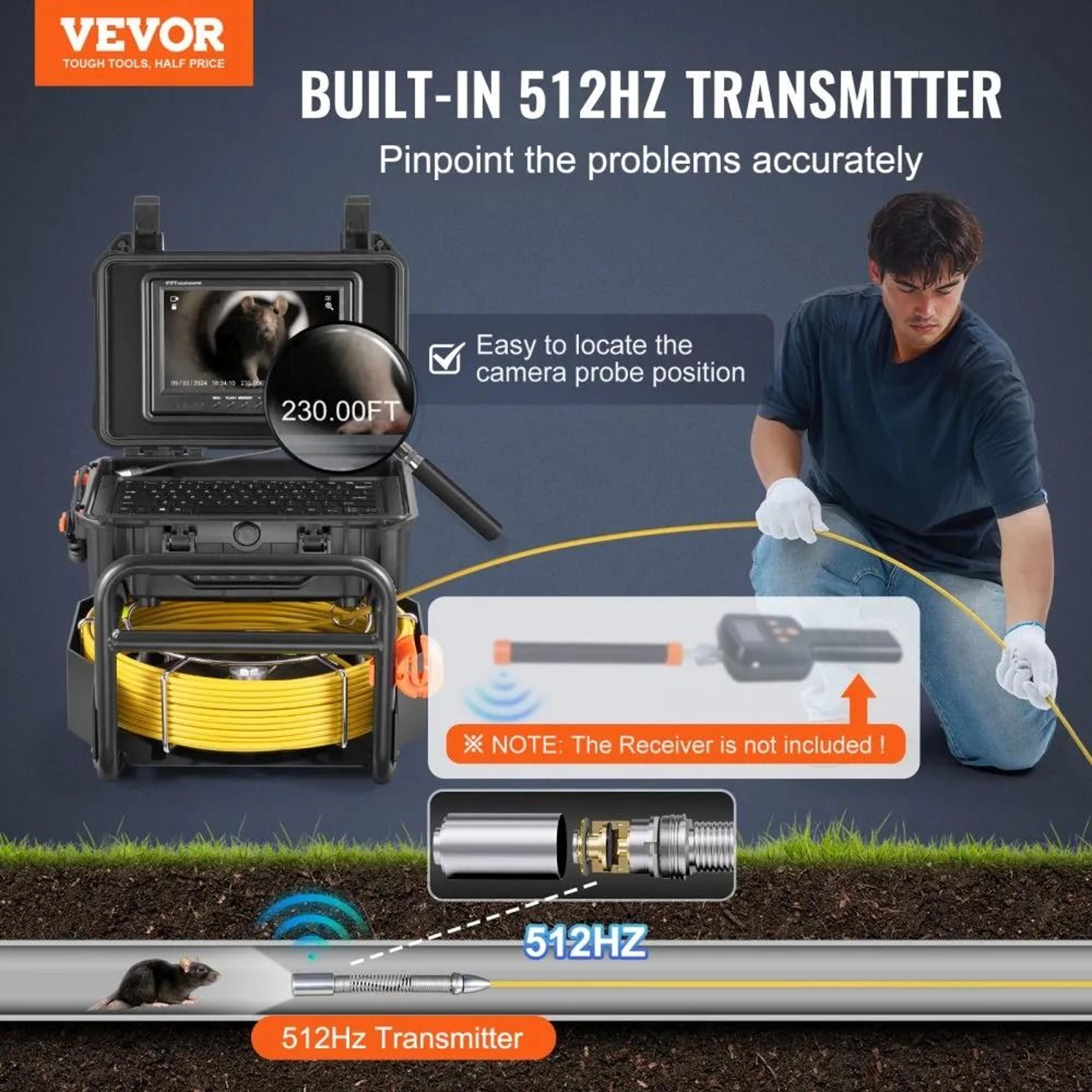 Sewer Camera 230 Ft Self Leveling Drain Camera With 512Hz Transmitter 1080P HD Screen 1
