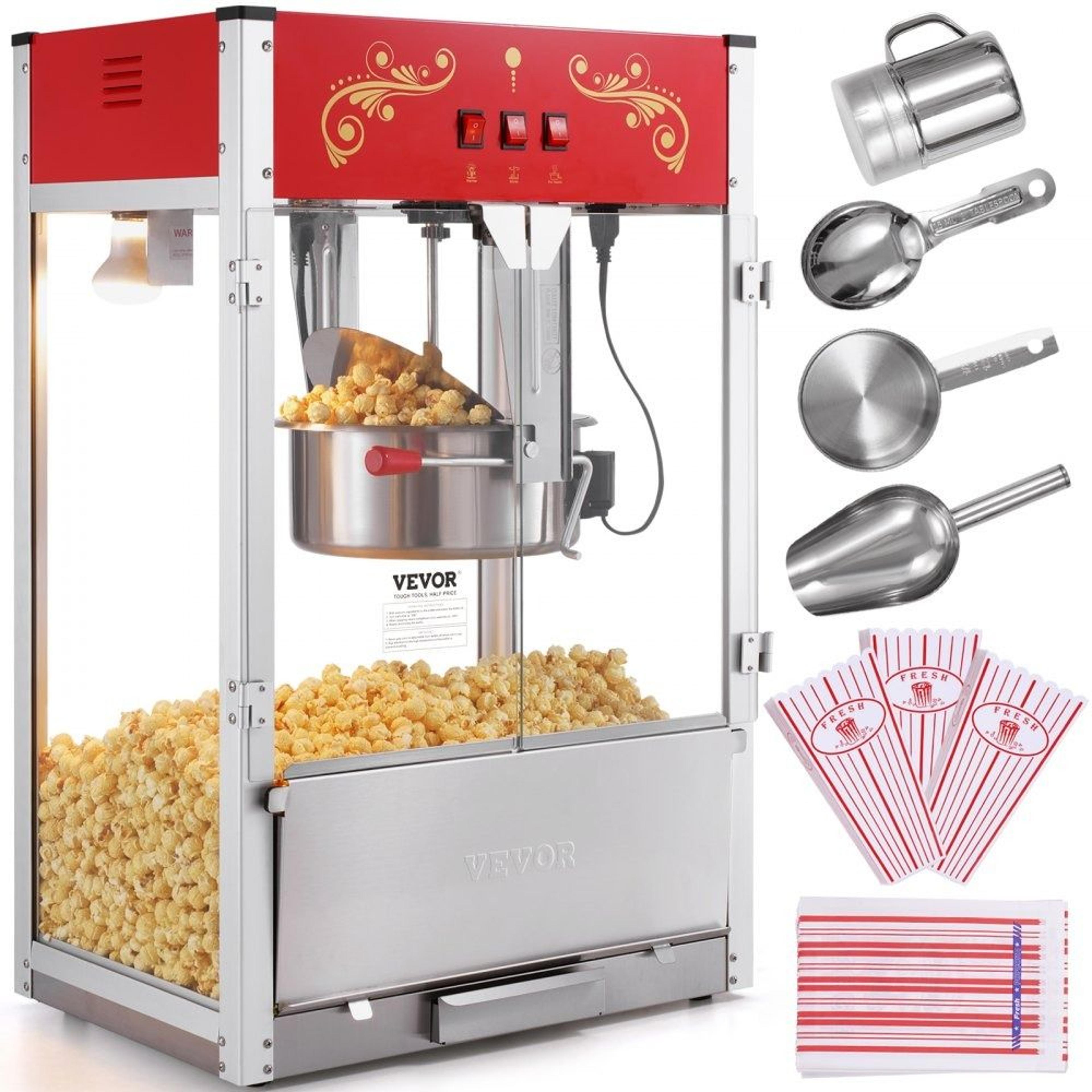 1615w popcorn maker 16 oz kettle countertop machine with tempered glass red
