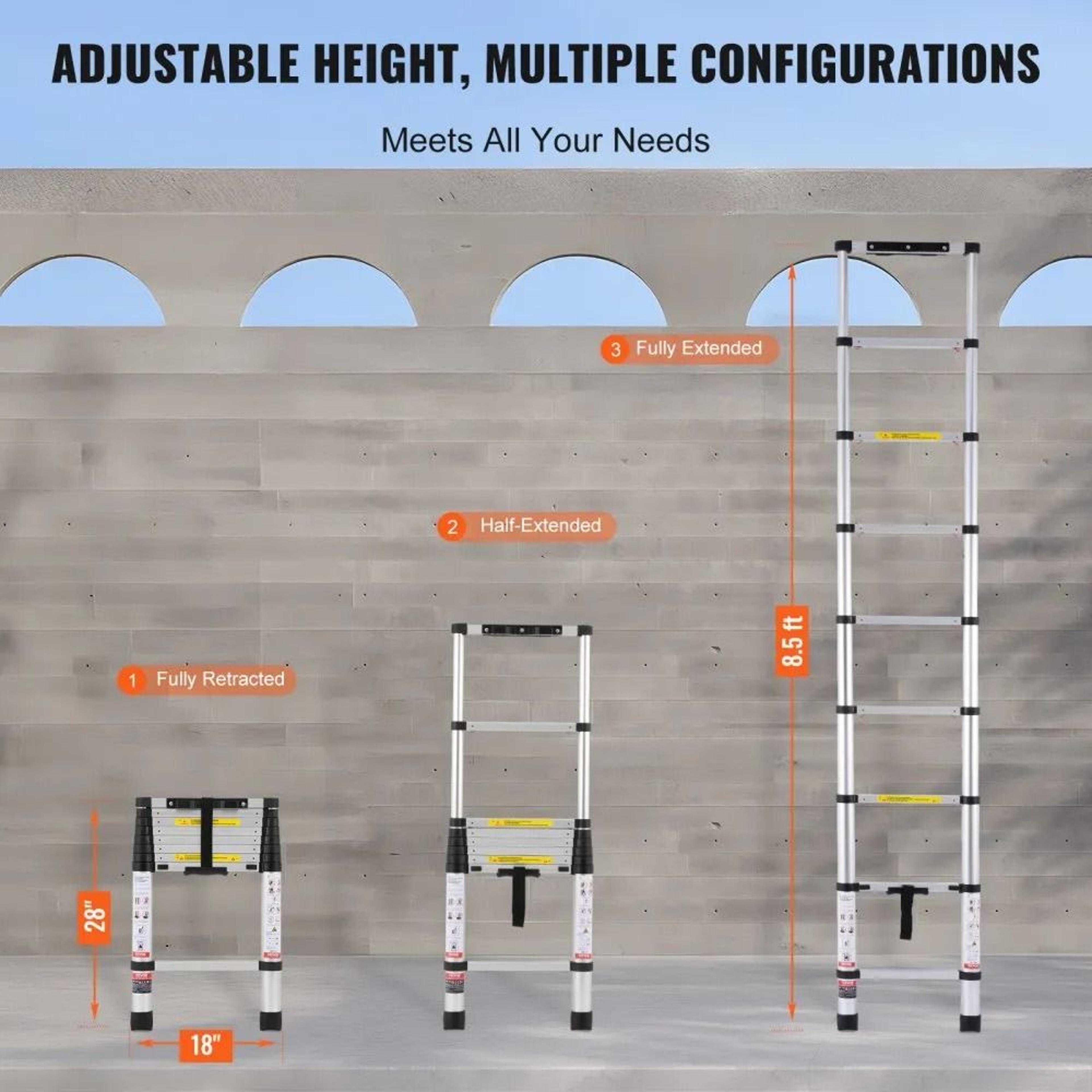 Telescoping Ladder 85FT Aluminum Collapsible Extension Ladder 375 LBS Capacity 2