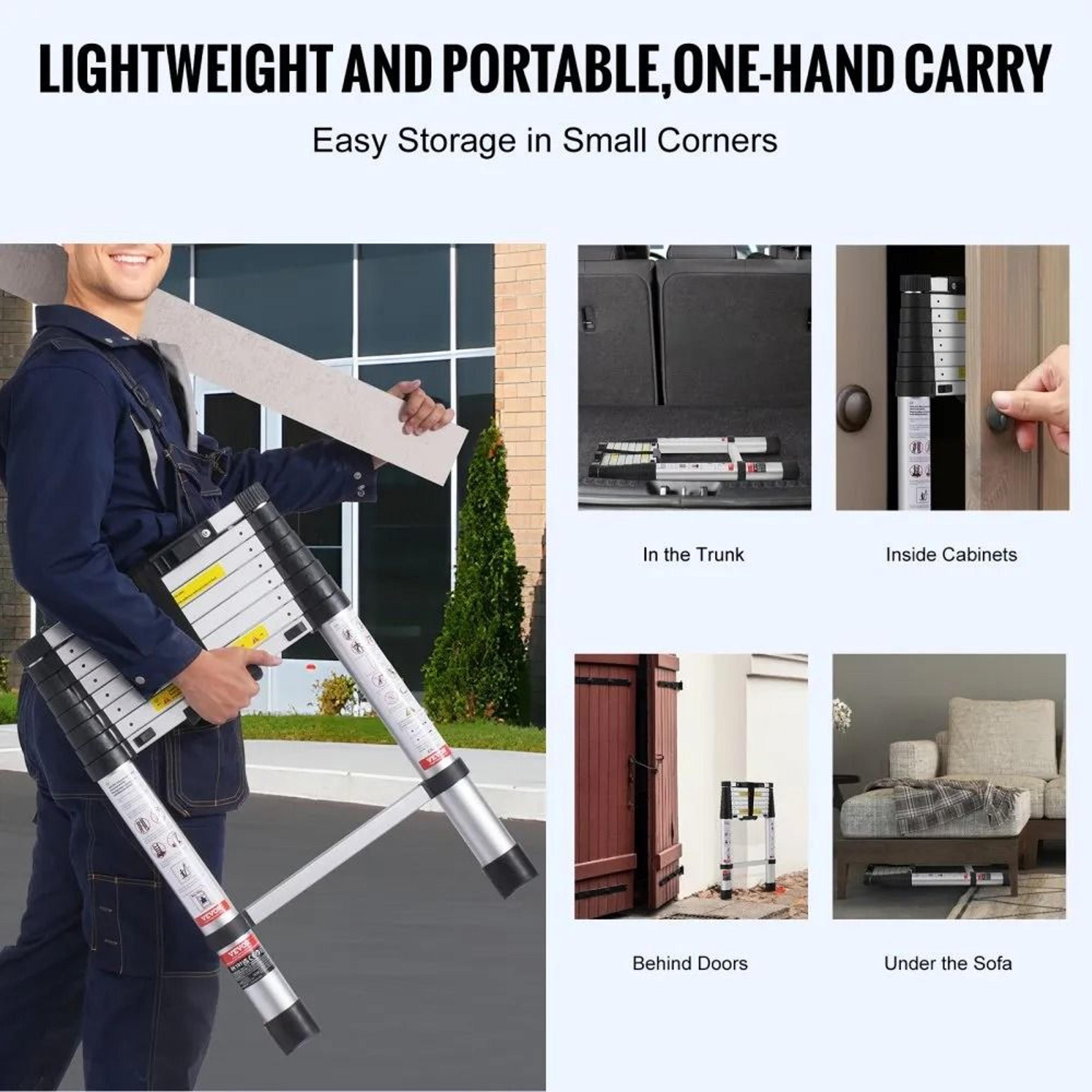 Telescoping Ladder 85FT Aluminum Collapsible Extension Ladder 375 LBS Capacity 6