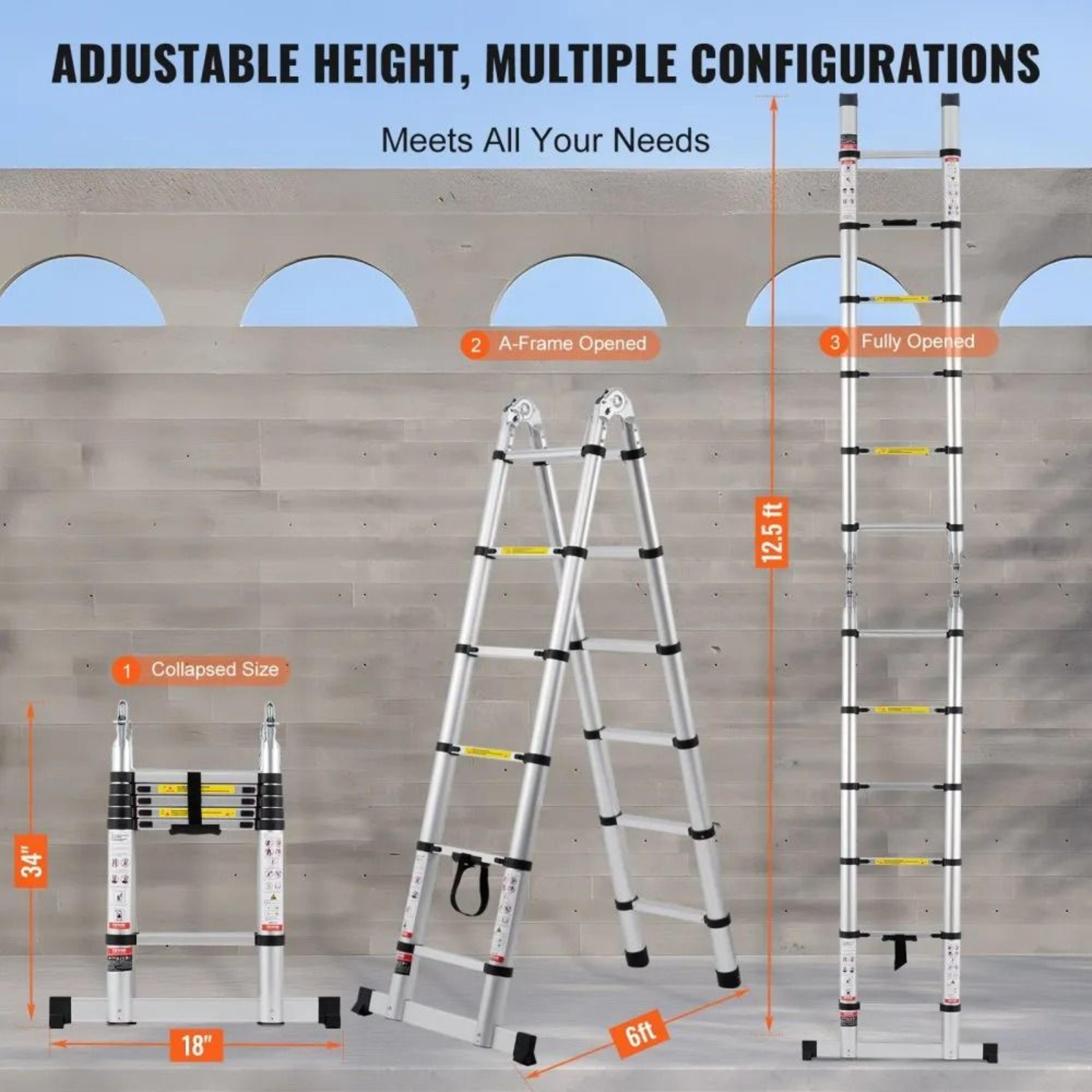 125 Ft Telescoping Ladder Lightweight Aluminum MultiButton Retraction Collapsible Extension Ladder 6