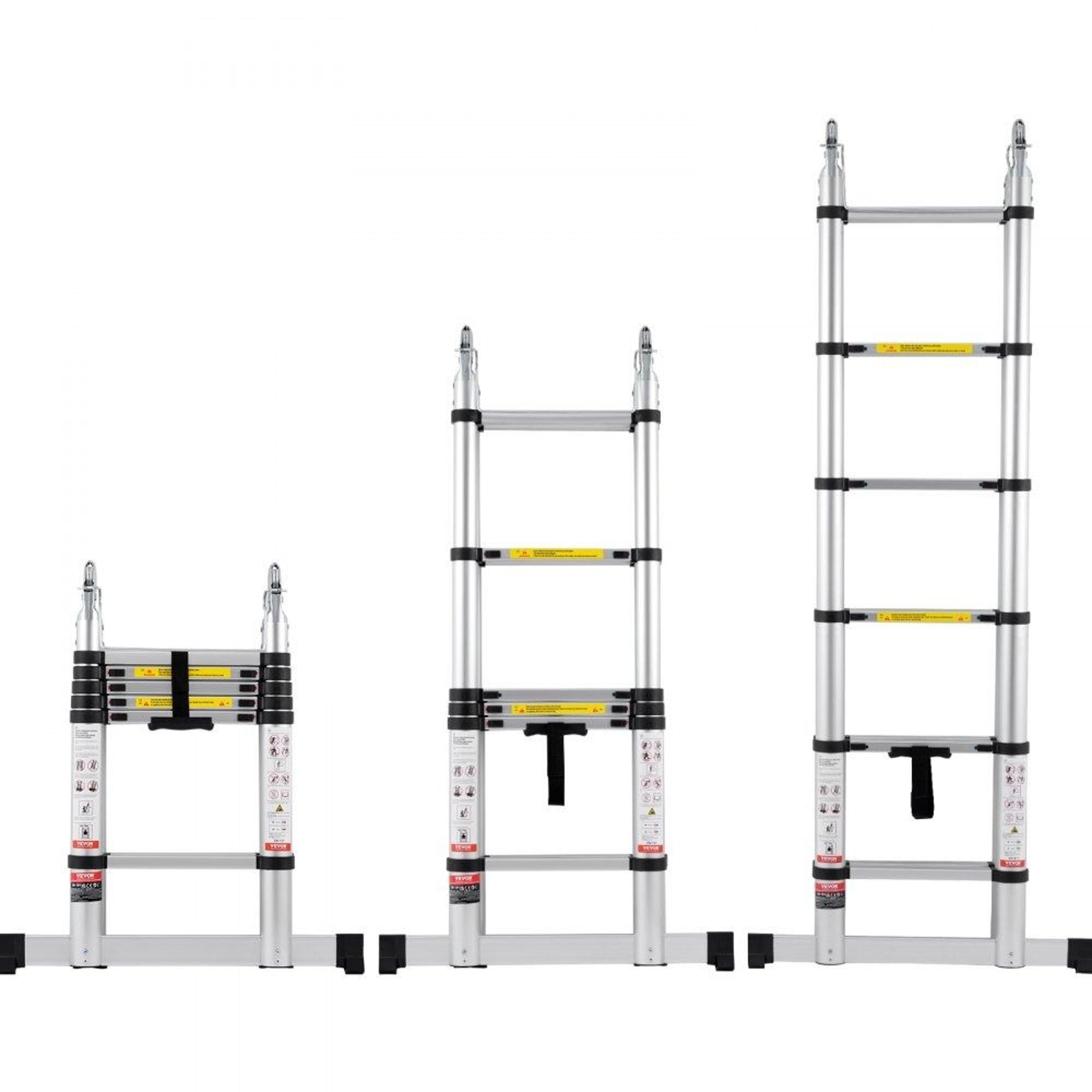 12.5 ft telescoping ladder lightweight aluminum multi-button retraction collapsible extension ladder