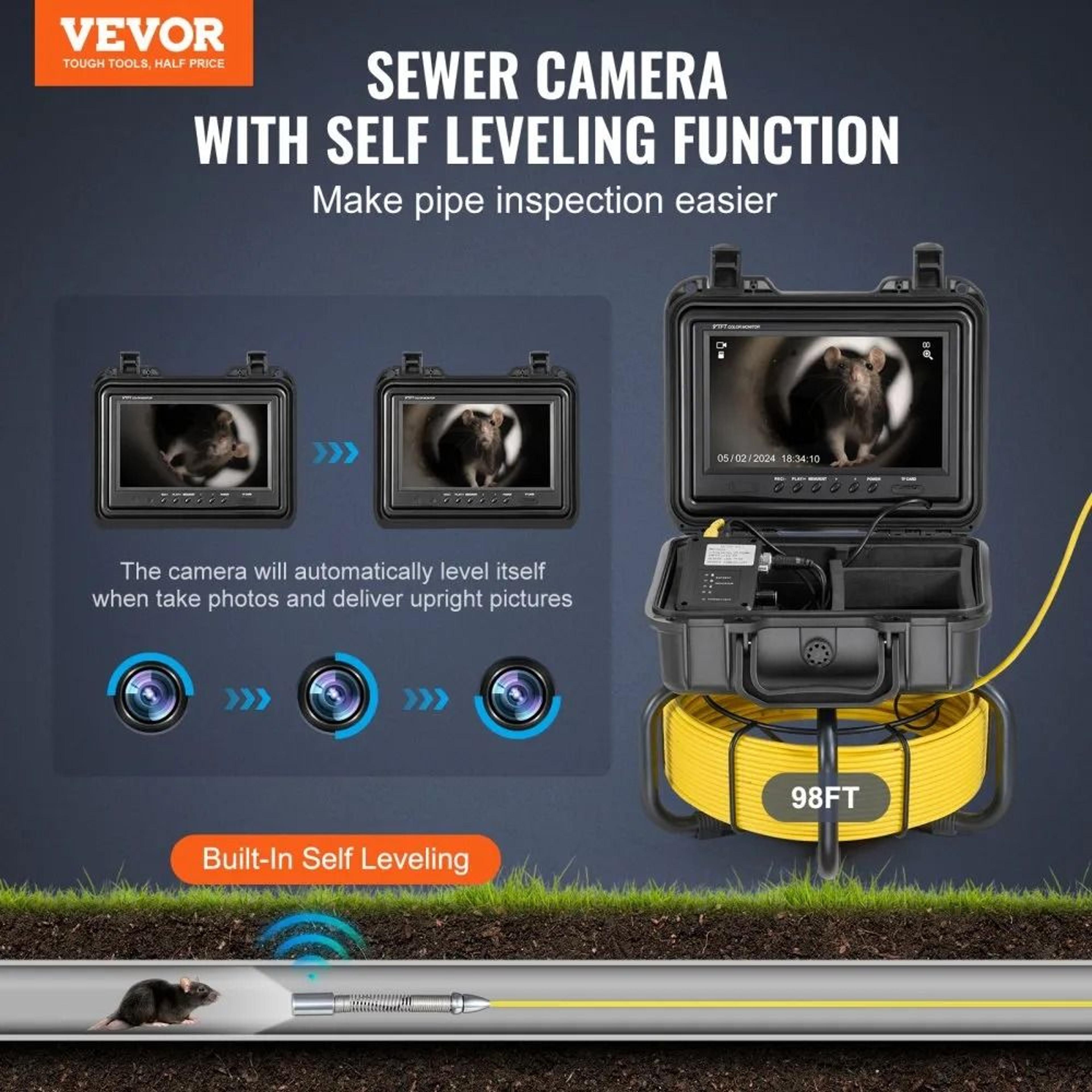 98 Ft SelfLeveling Sewer Camera With 9 Inch 1080P Screen And 32GB Card 4