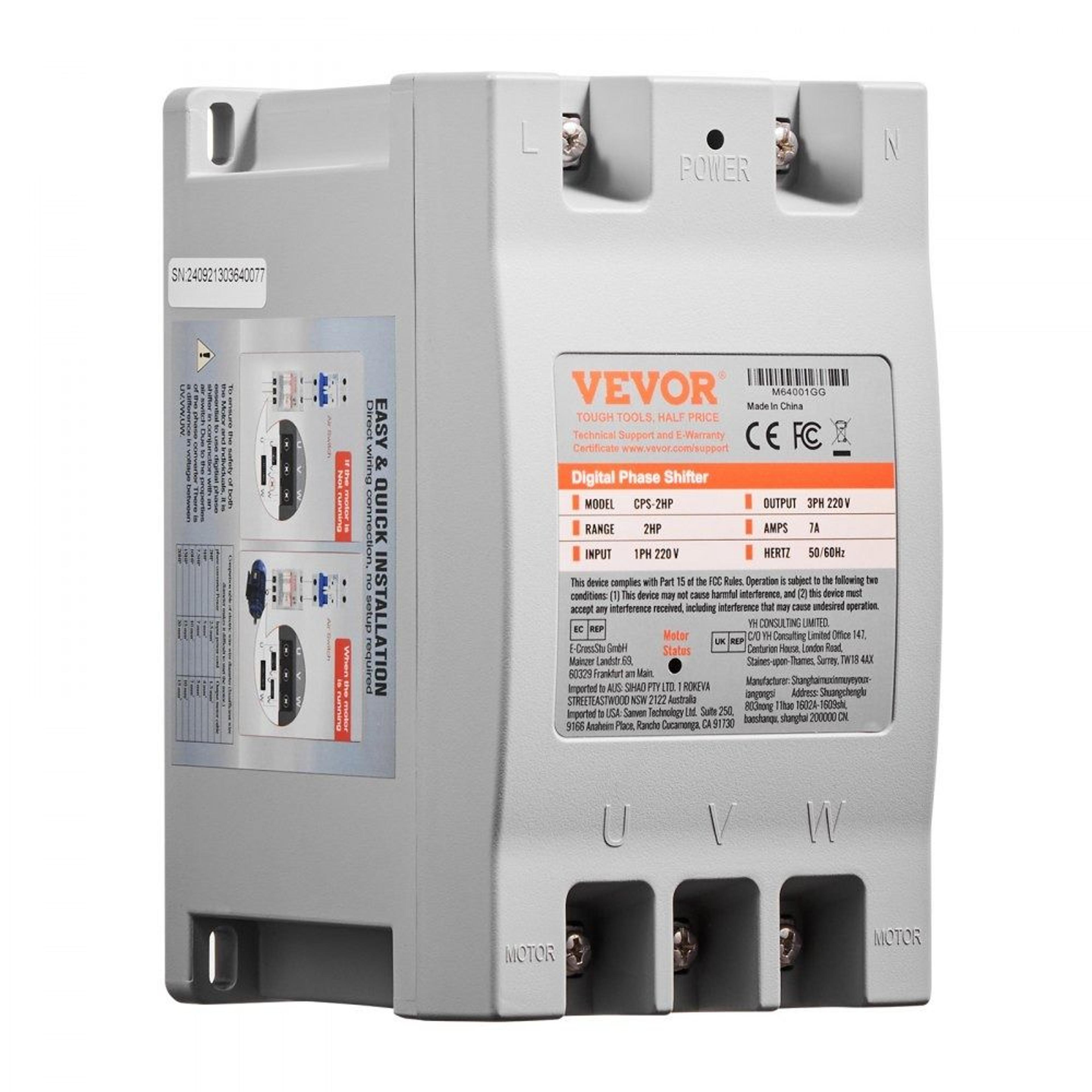 2HP Single Phase To 3 Phase Converter 220V Input Output Digital Phase Shifter 7