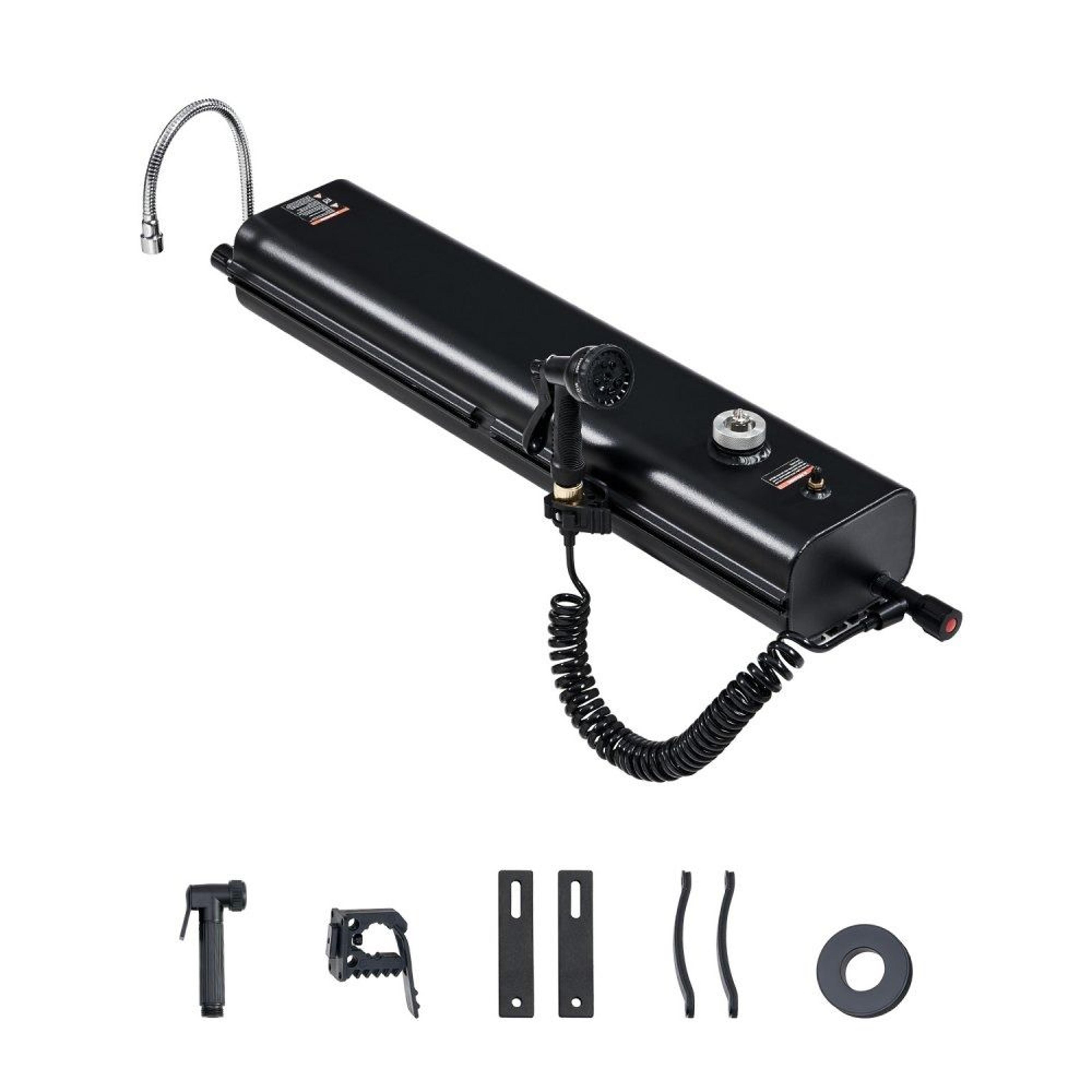 4 gallon roof rack water tank with pressurization port and splash guard panels black aluminum outdoor tank