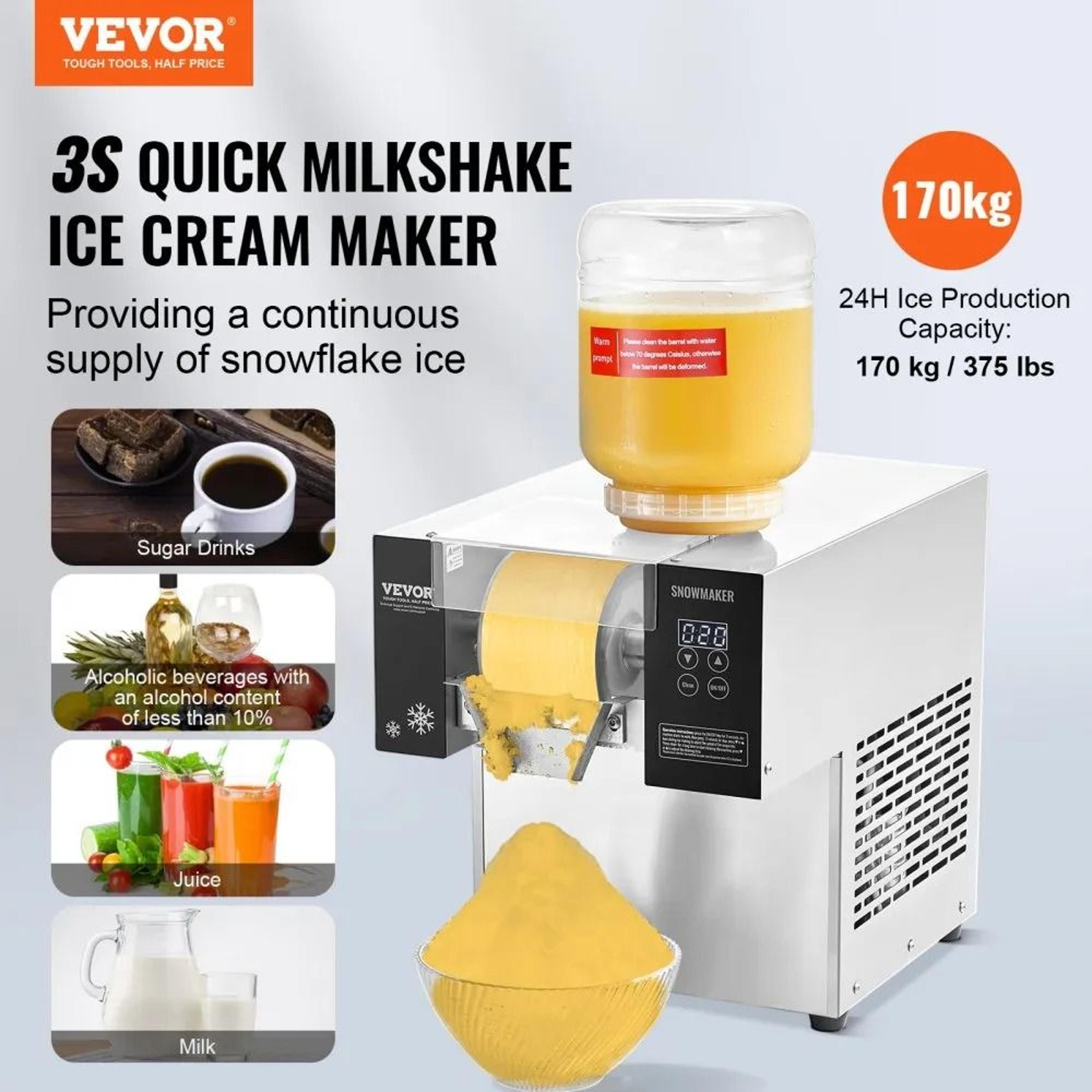 Commercial Snowflake Ice Machine 375LBS 24H Stainless Steel Electric Snow Cone Maker 1