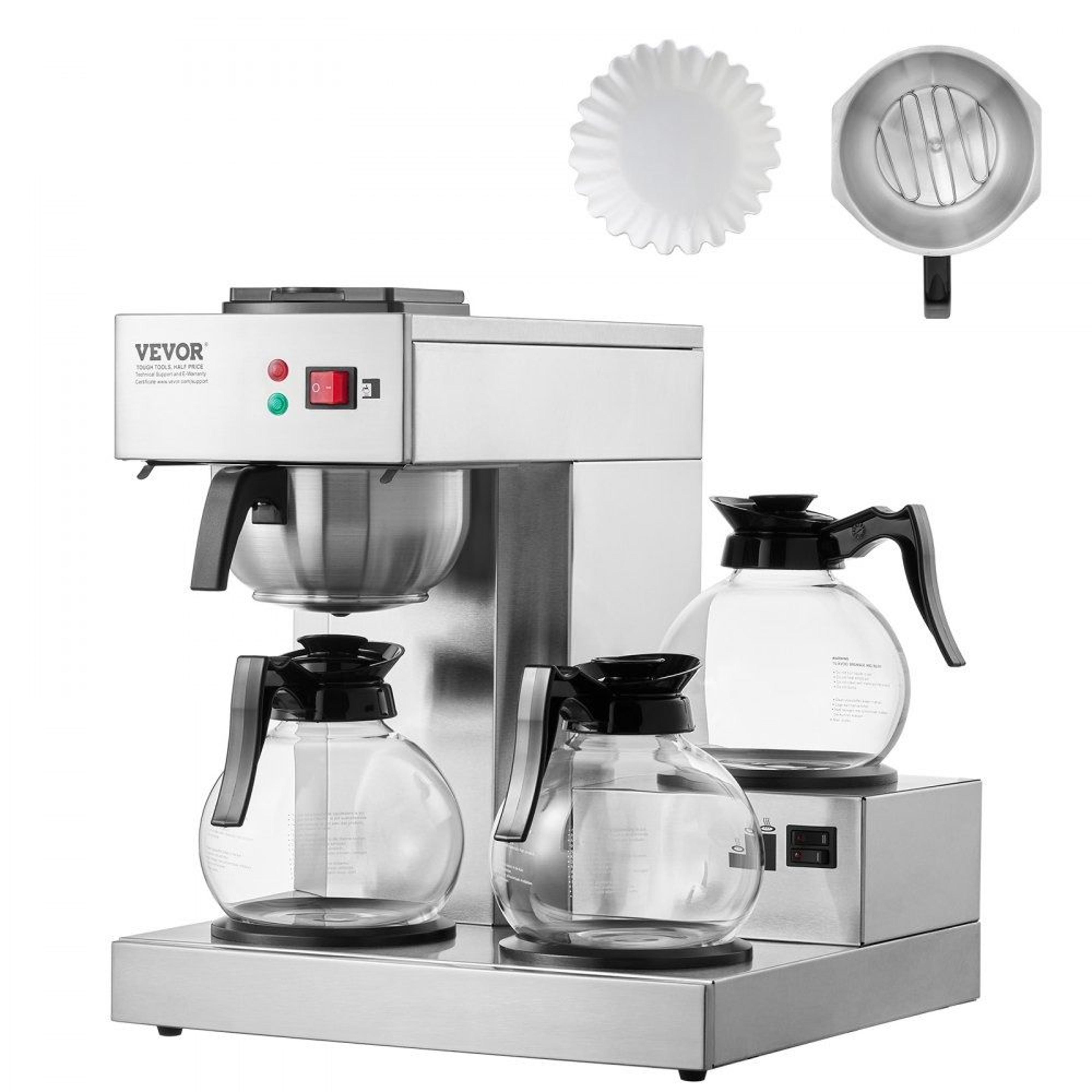 12 cup commercial drip coffee maker brewer machine with 3 warmer plates and 3 glass carafes
