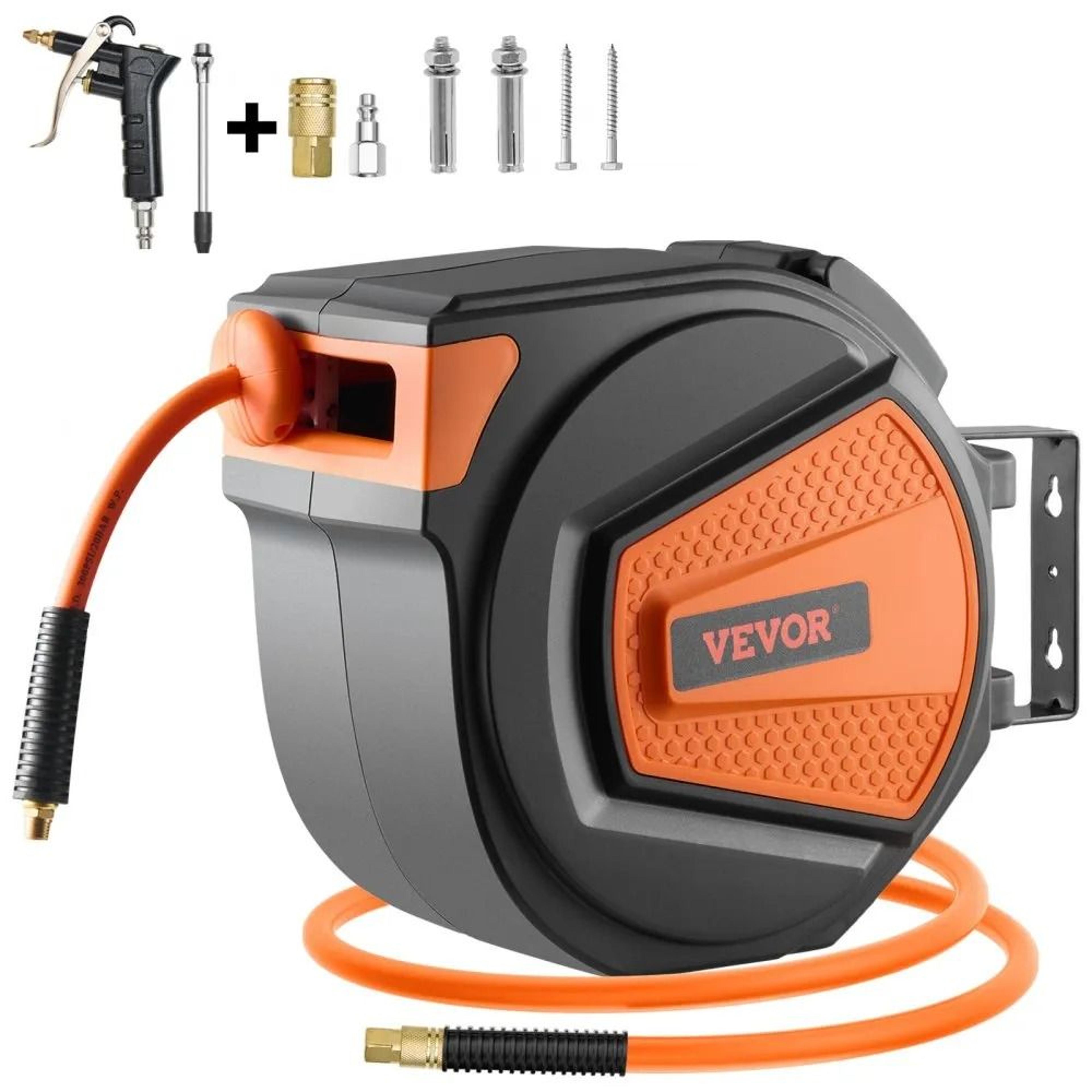 retractable air hose reel 3/8 in x 65 ft auto rewind hybrid air compressor hose enclosed wall mount