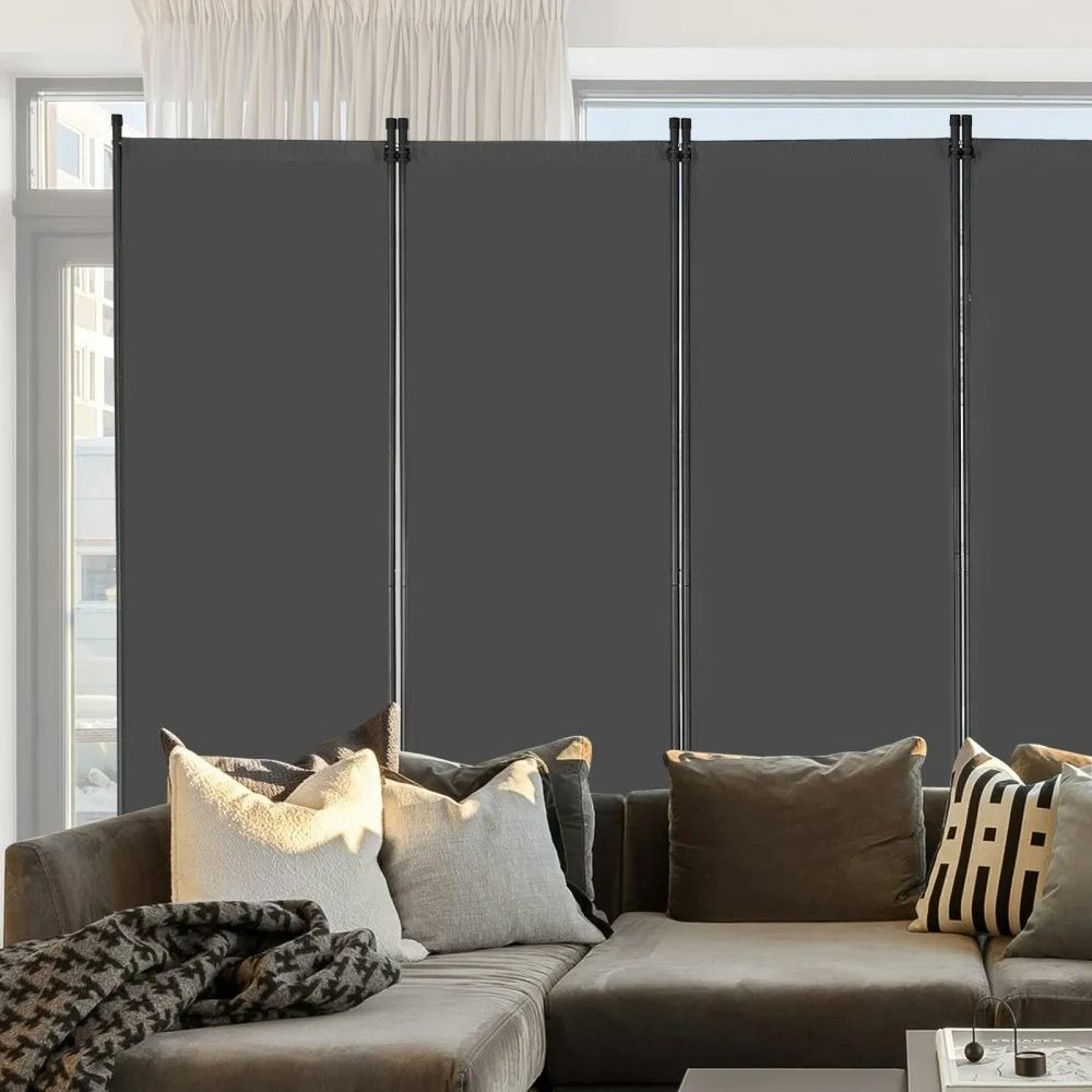6 panel room divider folding privacy screen portable partition gray