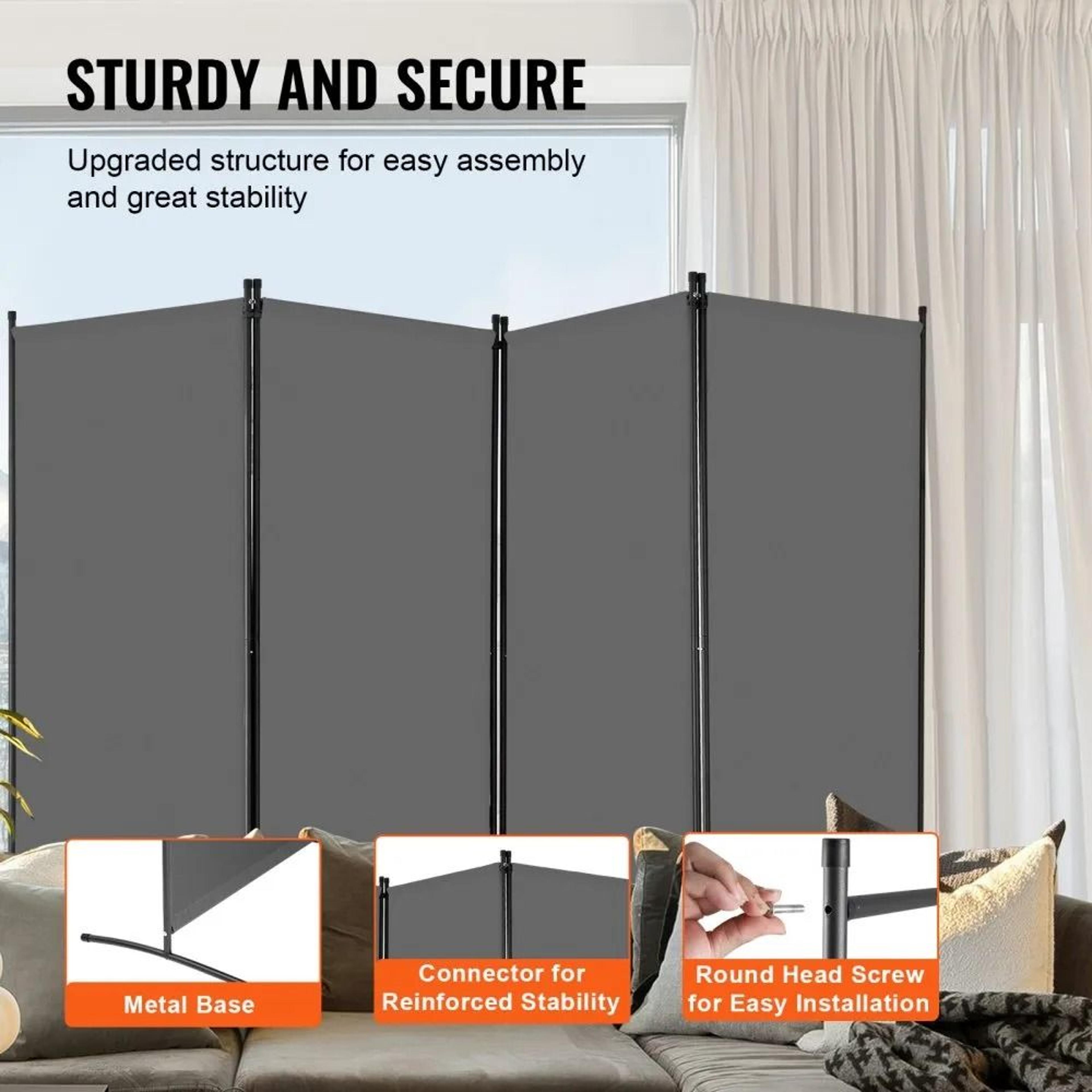 4 Panel Folding Room Divider Waterproof Oxford Fabric Freestanding Privacy Screen Gray 4