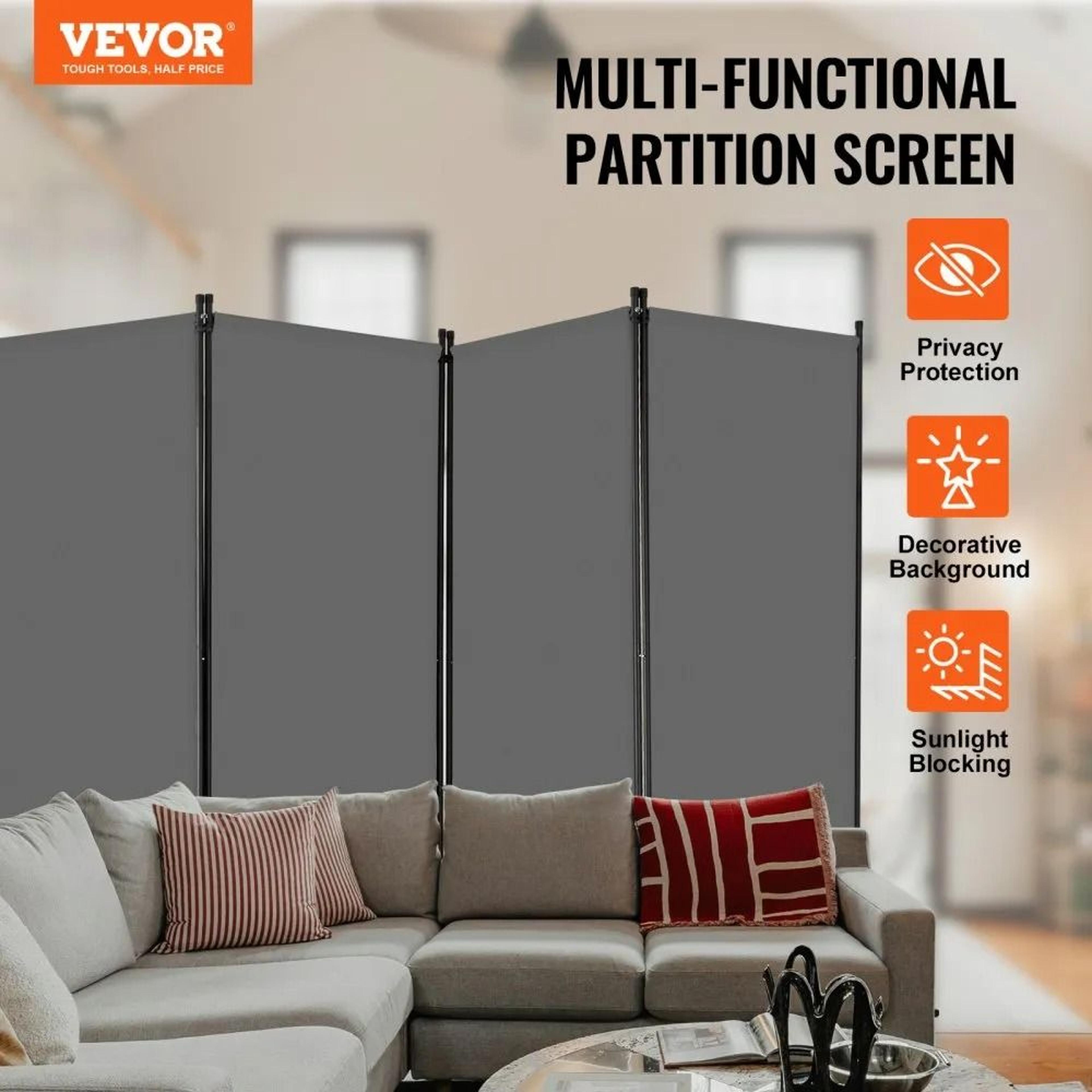 4 Panel Folding Room Divider Waterproof Oxford Fabric Freestanding Privacy Screen Gray 1