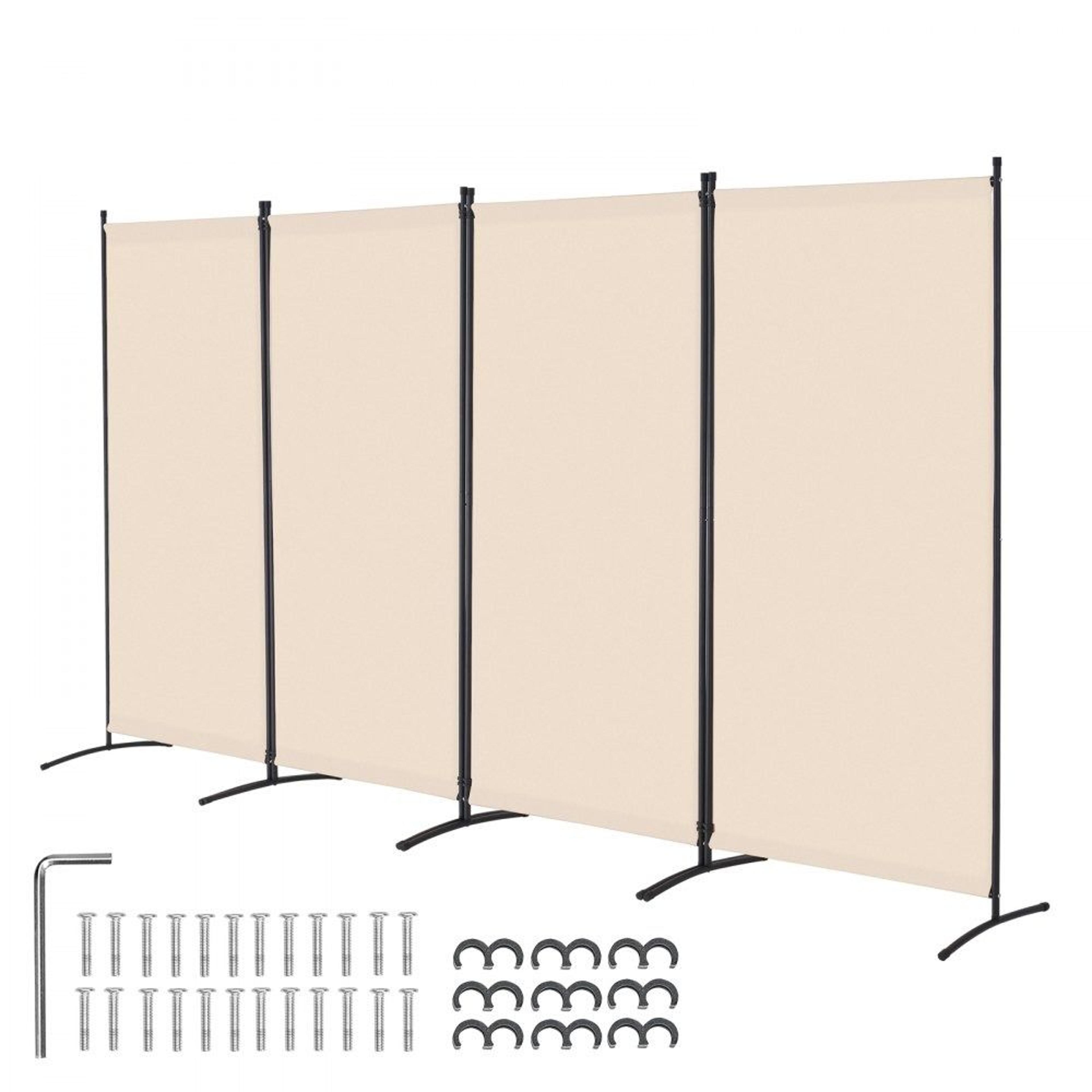 4 panel room divider folding privacy screen portable partition with iron frame and waterproof oxford fabric beige