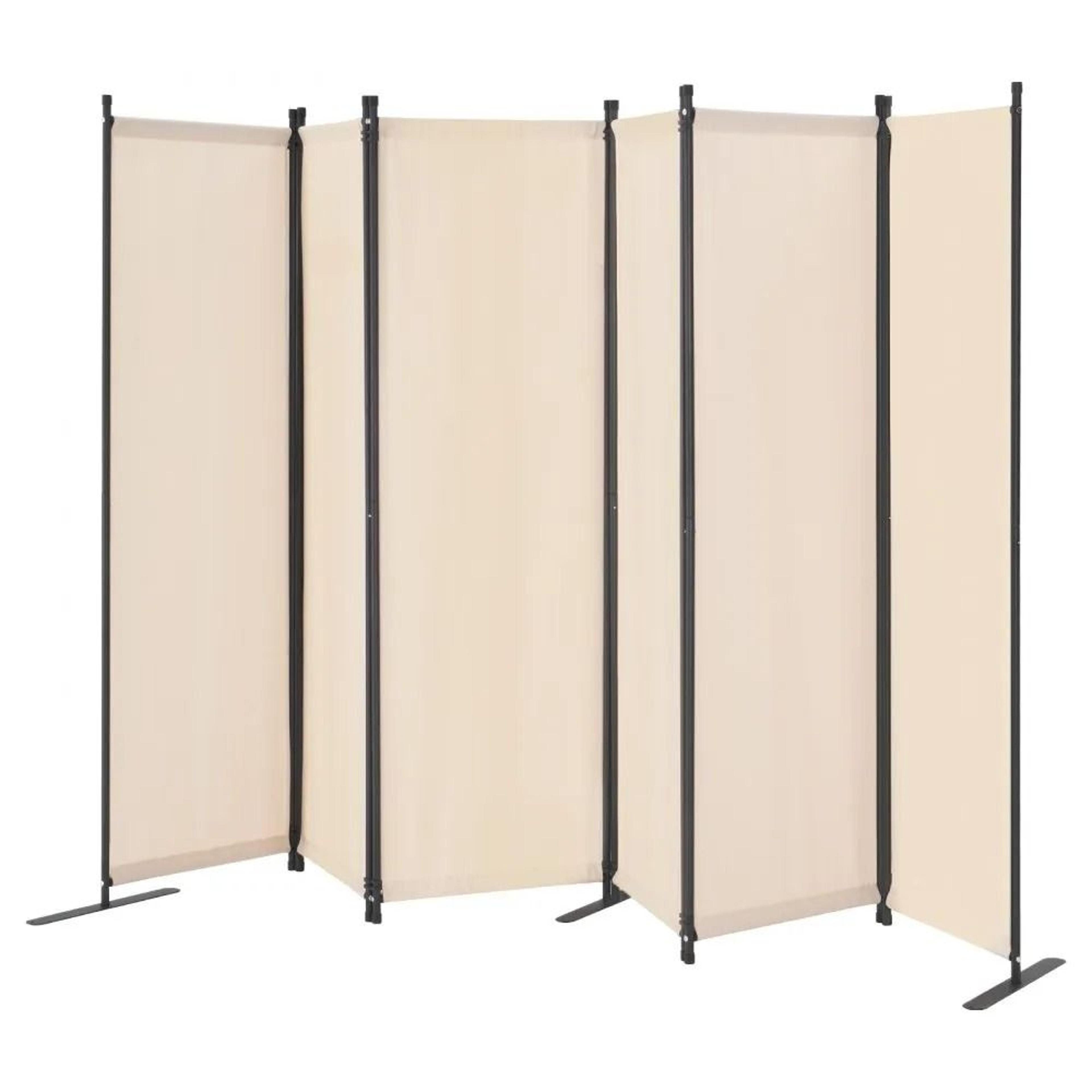 6 panel folding room divider beige oxford fabric privacy screen with iron frame